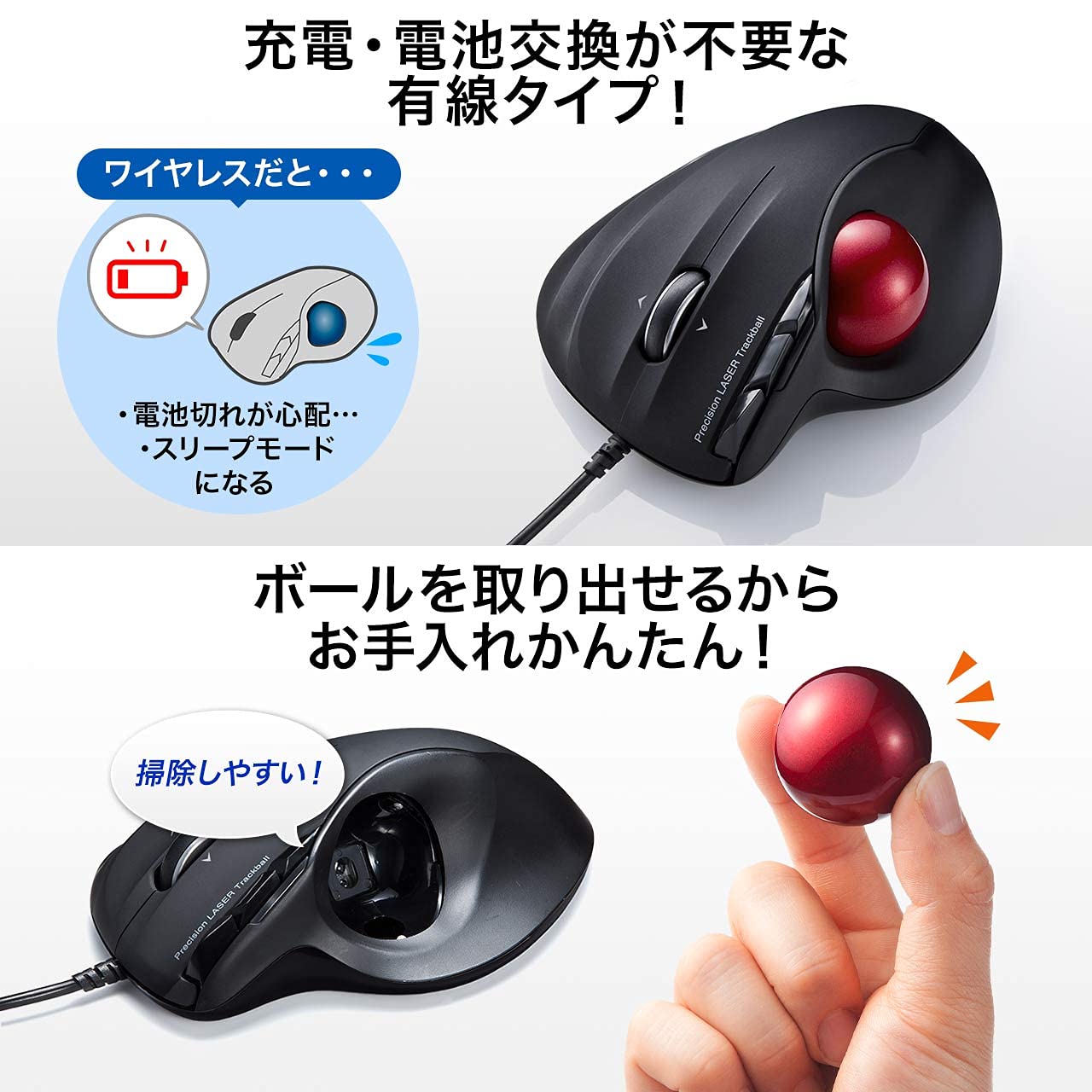 Amazon.co.jp: サンワダイレクト トラックボール 有線 6ボタン