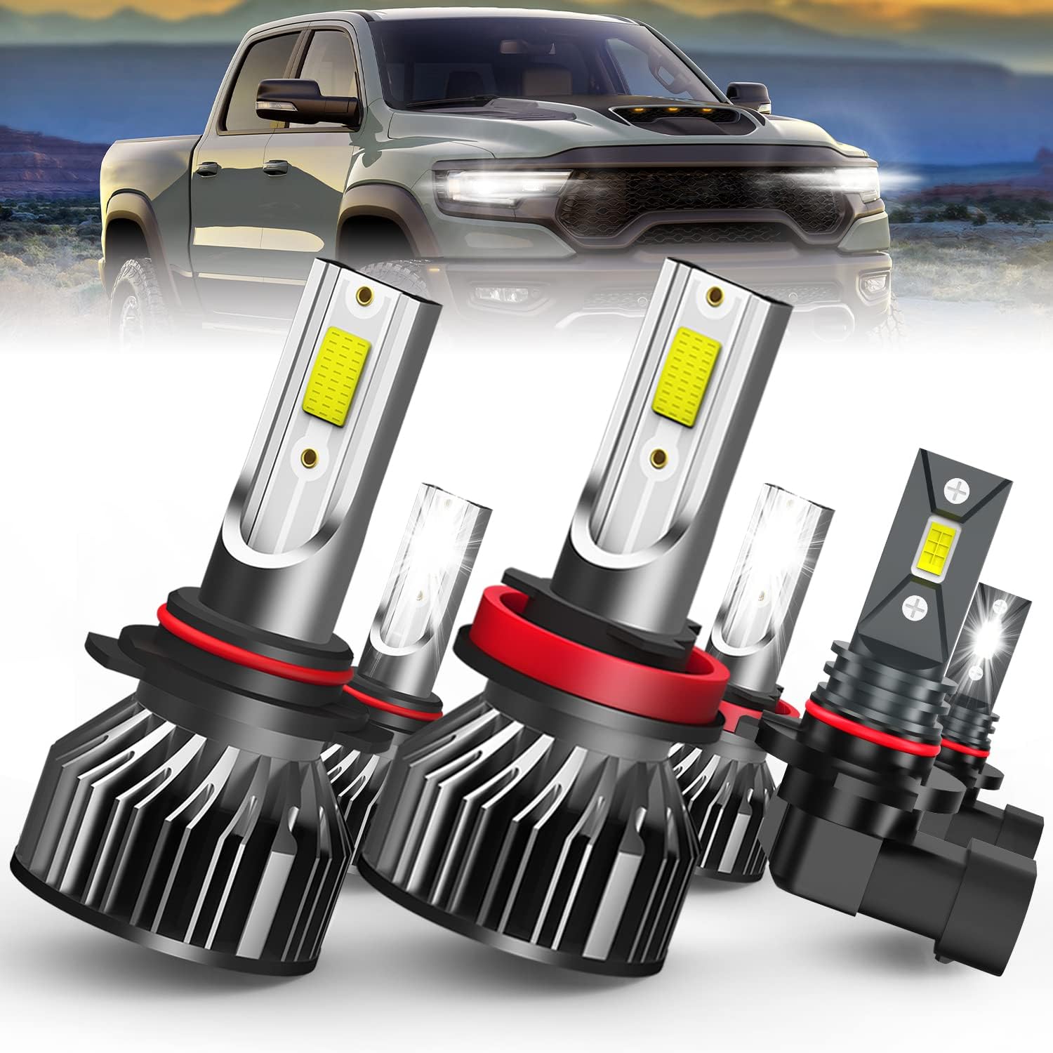 compatible with 2013 2014 2015 2016 2017 2018 DODGE RAM 1500 2500 3500 Without Projector LEDs, 9005 and H11 High/Low Beam, 9145 LED Fog Light Bulbs, Replacement Halogen, Pack of 6