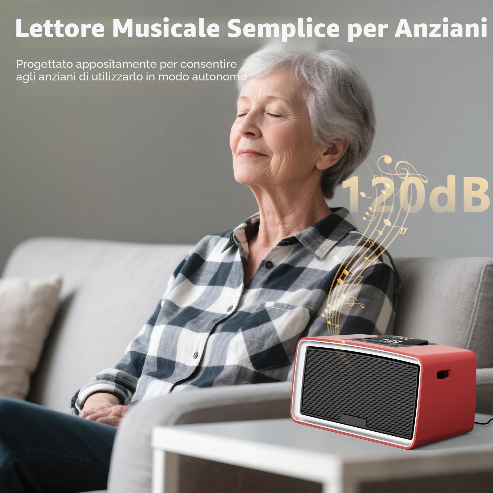 Semplice lettore MP3 con pulsanti grandi e funzionamento facile, ideale per anziani, ipovedenti, pazienti affetti da demenza/Alzheimer, lettore audio - non richiede WiFi o Bluetooth, con scheda TF da