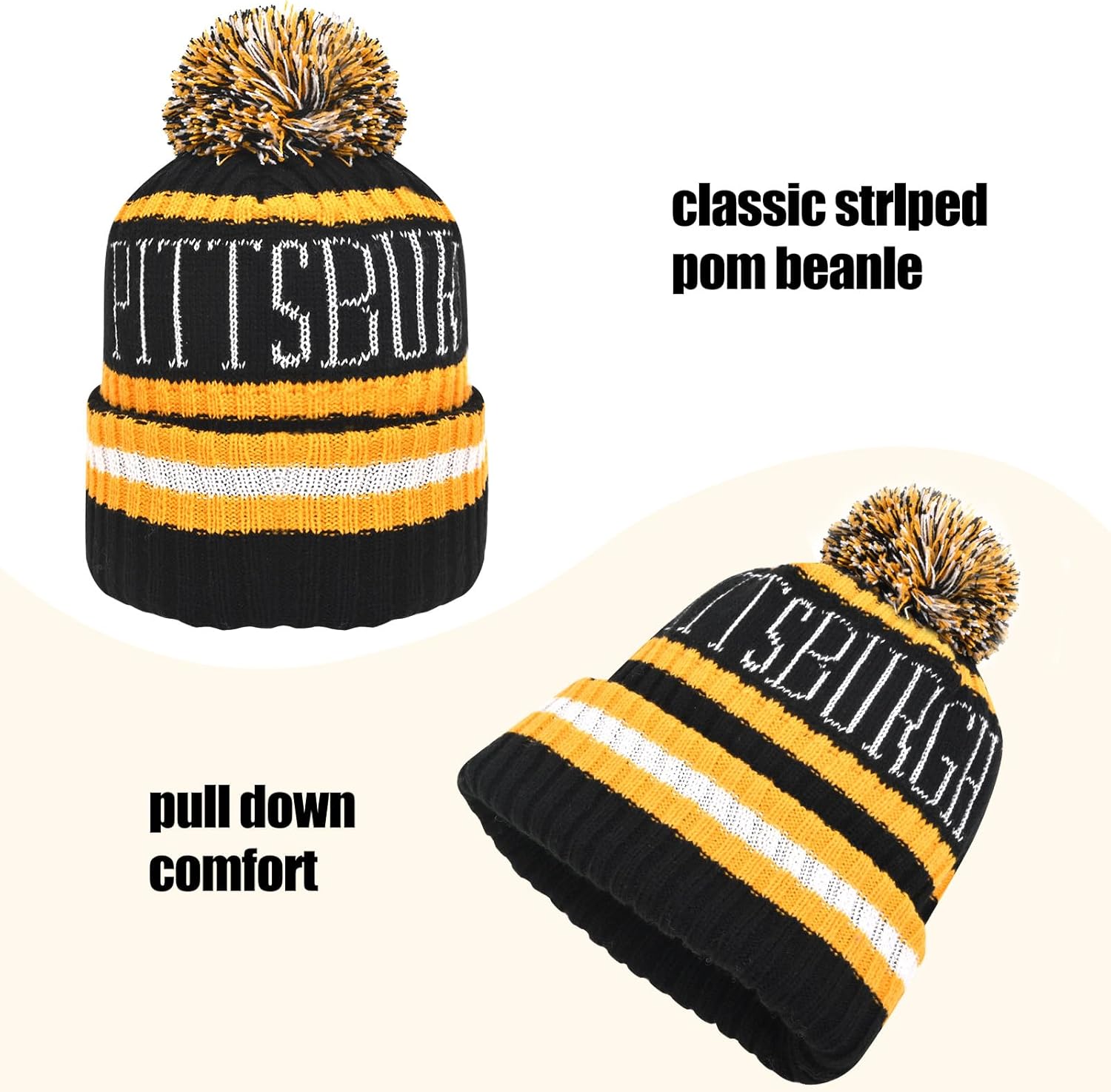 City Football Knit Hat Classic Cuff Winter Beanie Hat with Pom Toque Skull Cap - Image 2
