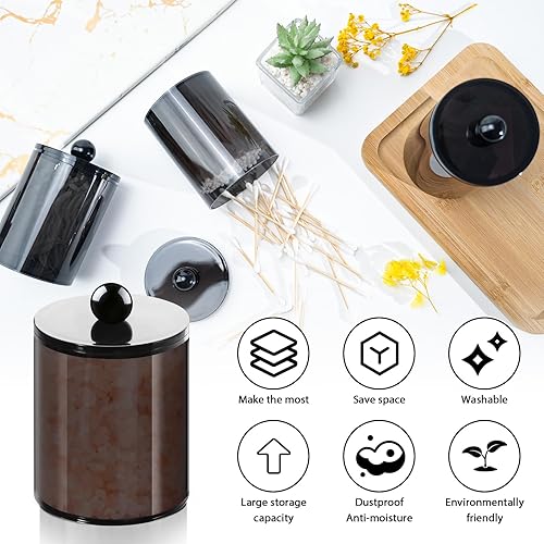 Miniatura 3 de Paquete de 4 soportes Qtip para boticario, dispensador de bolas de algodón, tarros de baño con tapas para algodón redondo, hisopo de algodón,