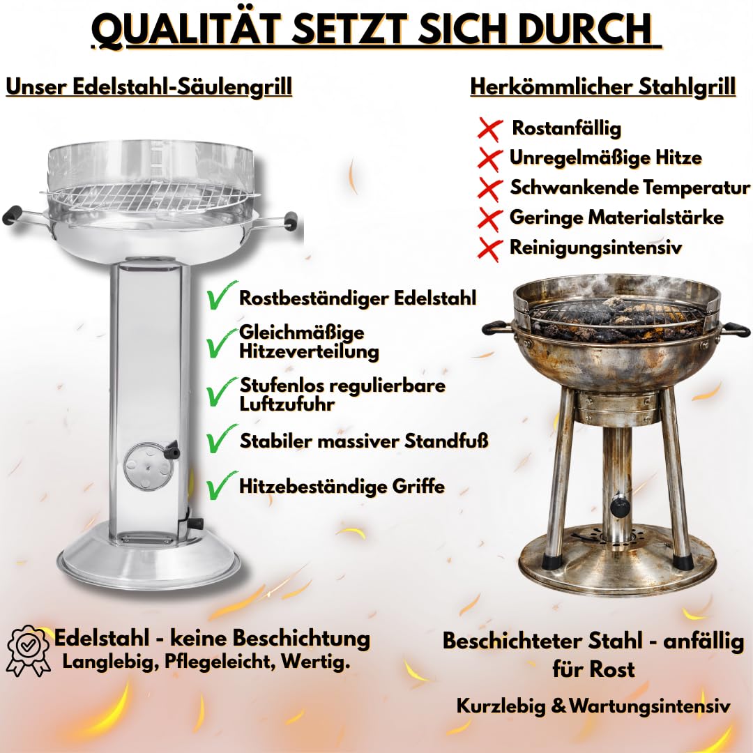 ACTIVA Holzkohlegrill Bavaria I Premium Holzkohle Grill aus Edelstahl mit hochwertigem & verchromtem Grillrost I Robuster Kohlegrill für ein einzigartiges Grillerlebnis