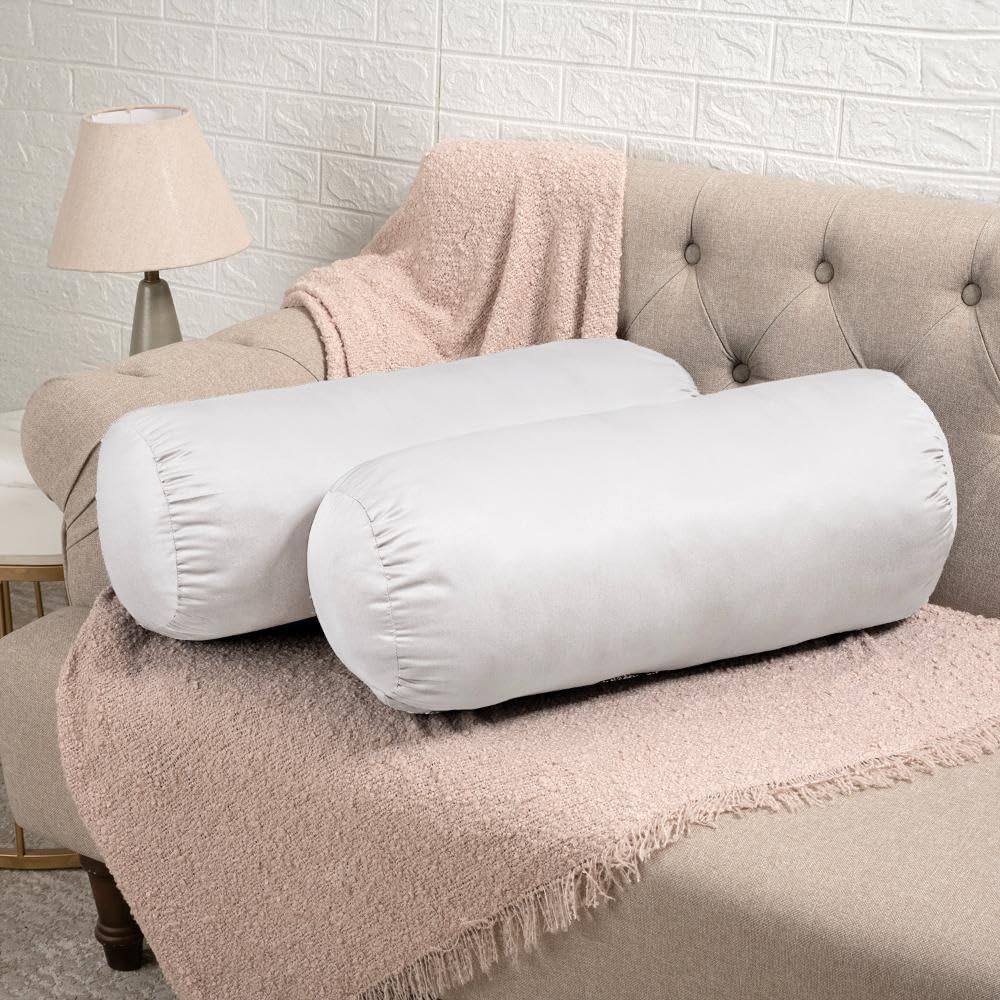 Wakefit Soft Bolster Pillow | Set of 2 | 25x10 Inch | Hollow Fiber Filling & 100 GSM Peach Finished Fabric | Machine Washable Pillow | for Bed, Sofa & Diwan | White