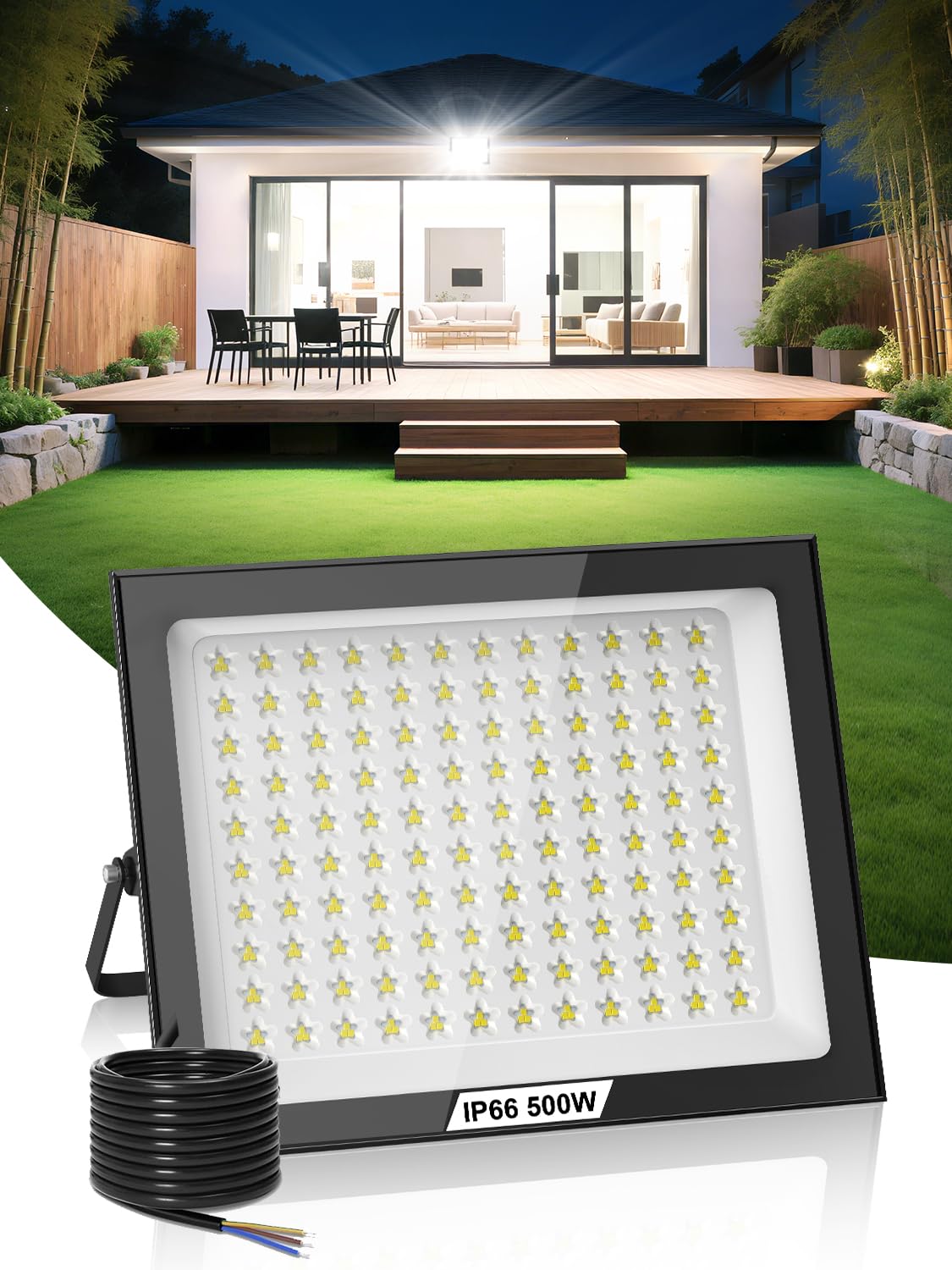 Litglobe Flood Lights Outdoor 500W,50000LM Super Bright LED Floodlight Outdoor,6500K Cool White Security Light,IP66 Waterproof Wall Light for Garden Garage