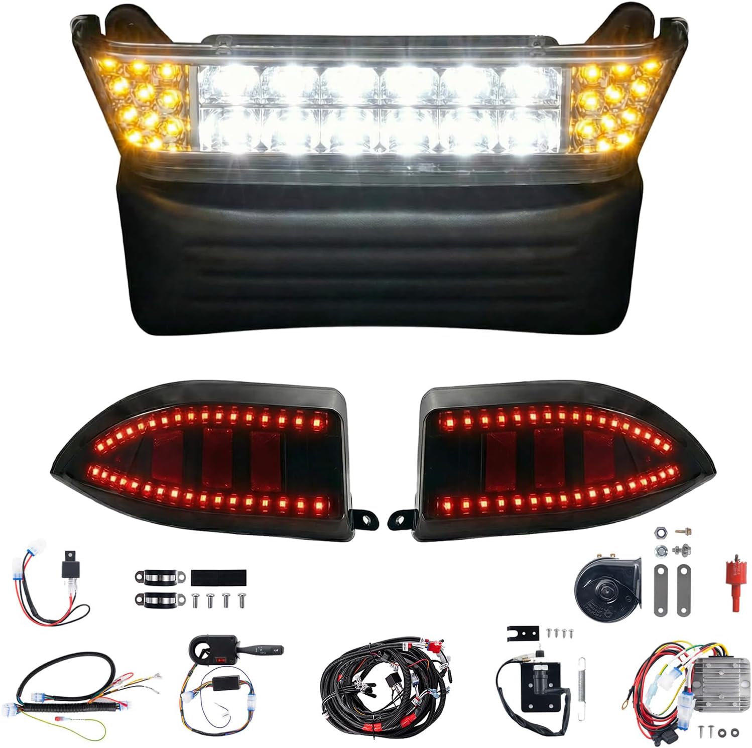 NOKINS Club Car Precedent Light Kit with Bumper for Club Car Precedent 2004-UP Electric Gas Golf Cart - 12V LED Headlight & Turn Signal Light(Fit #102524800/1025248-01) (Single Front Light)