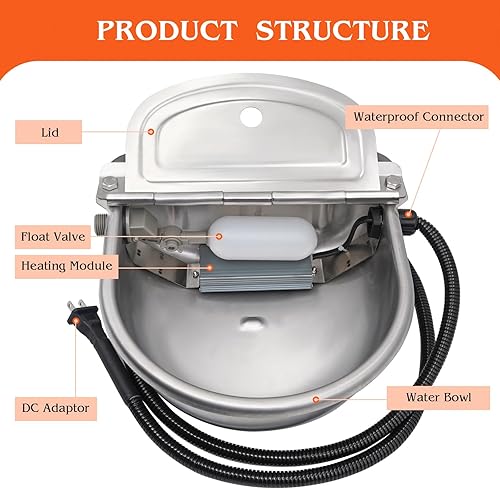 Miniatura 8 de Cuenco de agua con calefacción para gatos al aire libre, cuenco para perros con calefacción automática con cable antimasticable, cuenco grande con