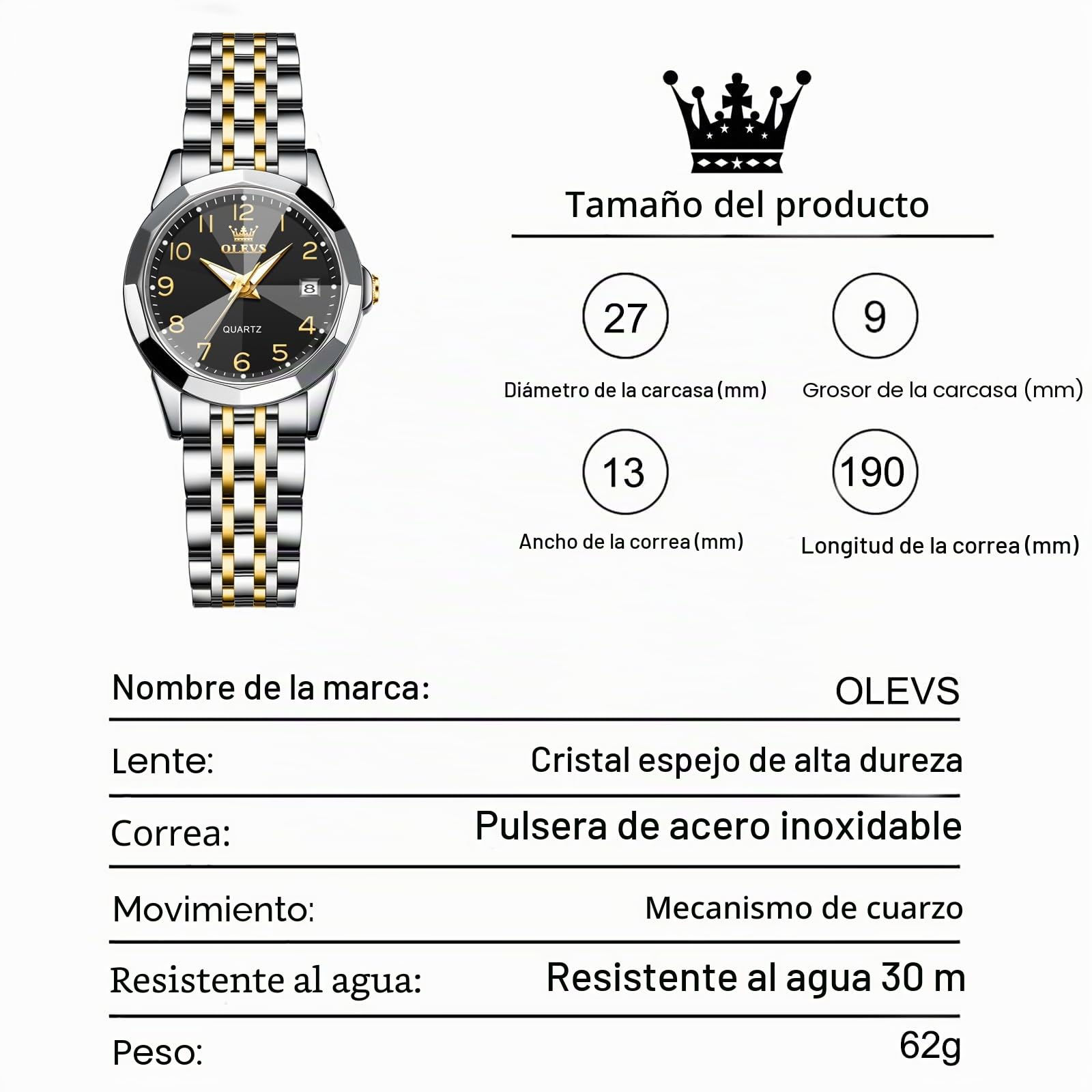 OLEVS Reloj de pulsera para mujer, correa de acero inoxidable, moderno, analógico, cuarzo, números arábigos, fácil de leer, luminoso, resistente al agua, con esfera pequeña y fecha