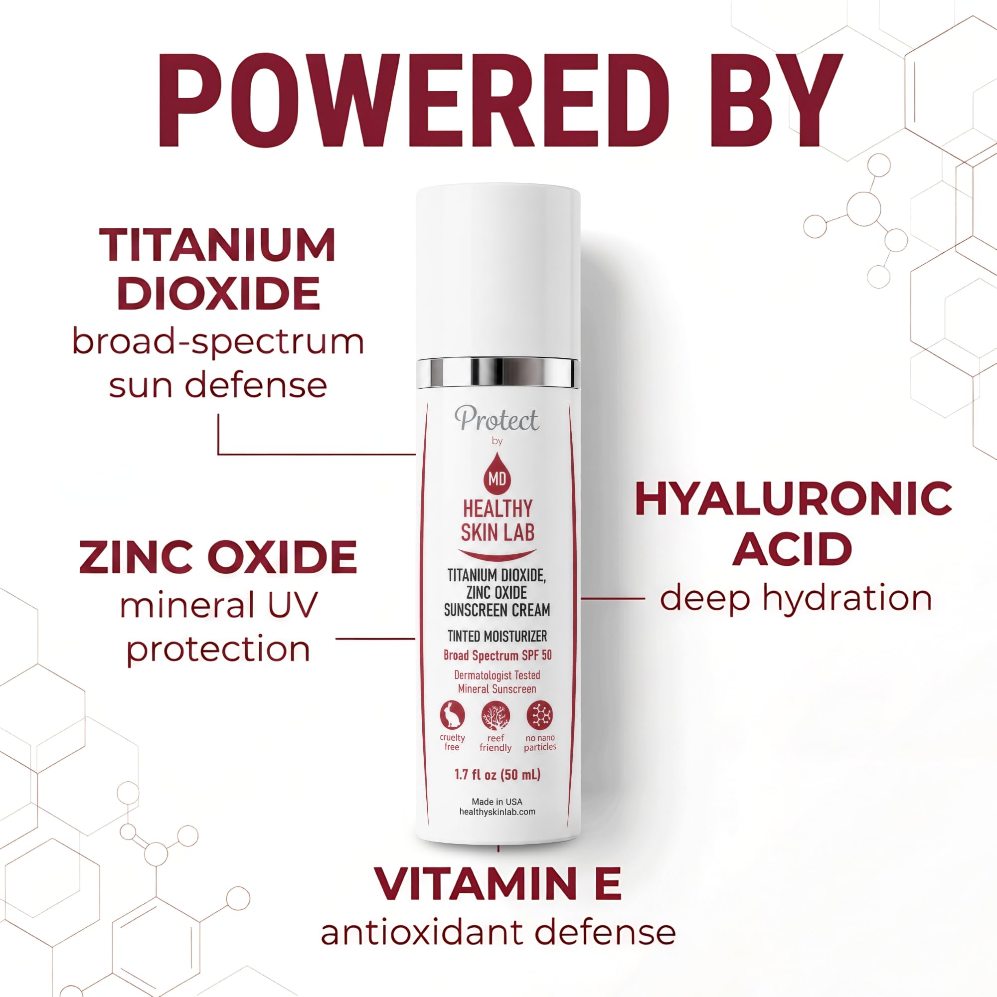 Healthy Skin Lab - Crema idratante colorata con protezione solare minerale SPF 50, acido ialuronico, ossido di zinco, biossido di titanio