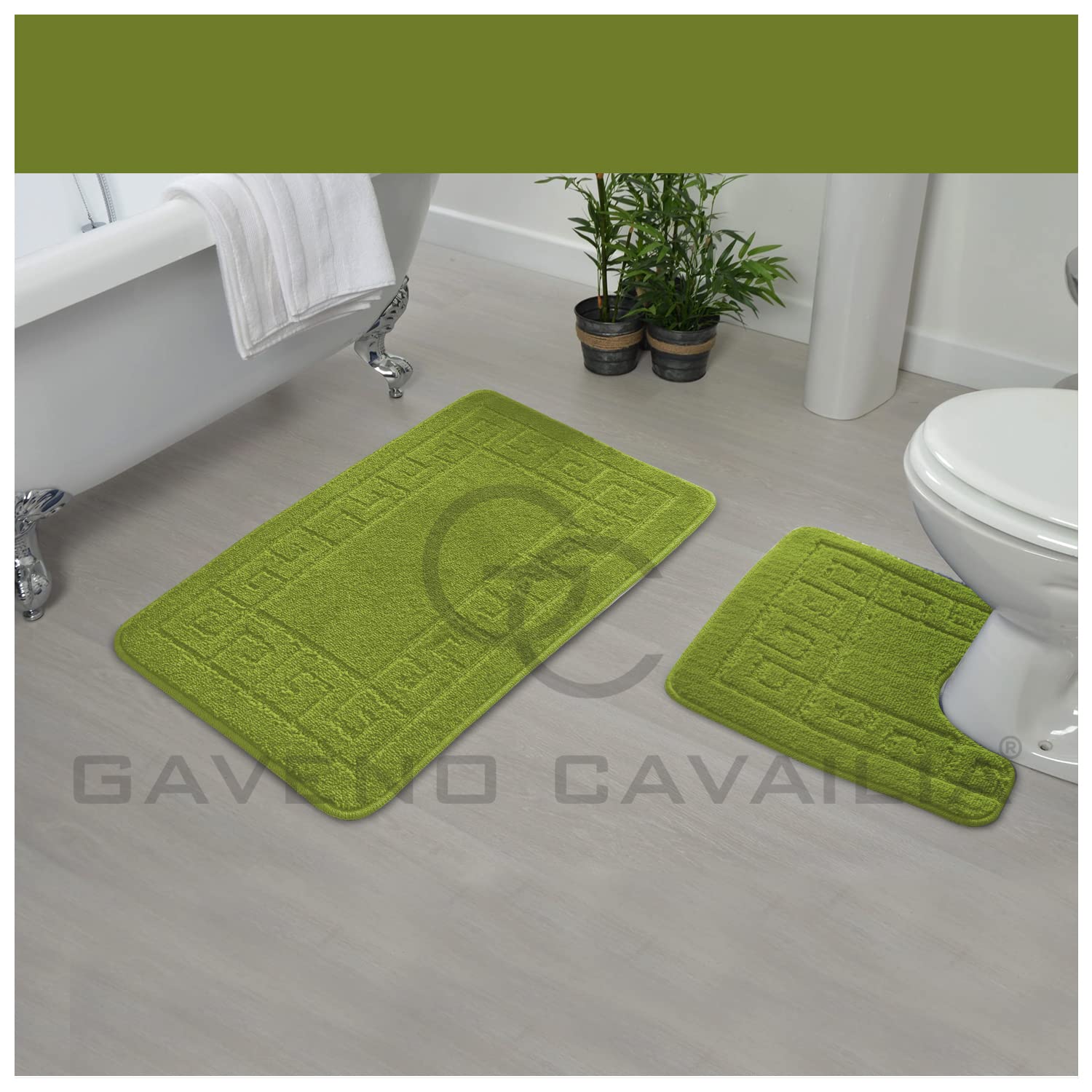 Gaveno Cavalia Greek 2 Piece Bath Set, Bath Mat 50 x 80 cm, Pedestal Mat 50 x 40 cm - Green, 50 x 75 cm (Rectangular) - Image 2