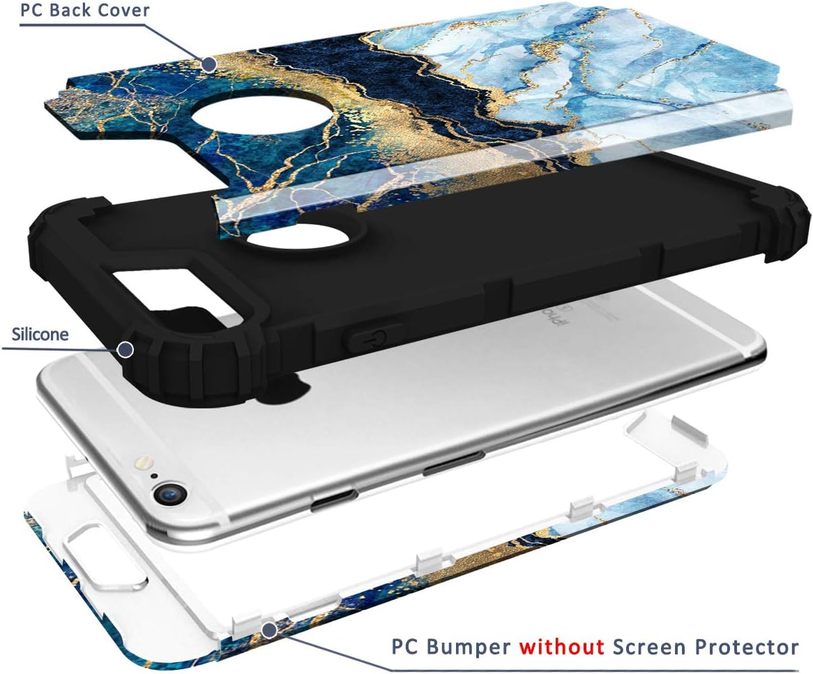Hocase for iPhone 6s Plus Case/iPhone 6 Plus Case, Heavy Duty Shockproof Protection Soft Silicone Rubber+Hard Plastic Protective Case for iPhone 6 Plus/6s Plus (5.5" Display) - Blue Marble