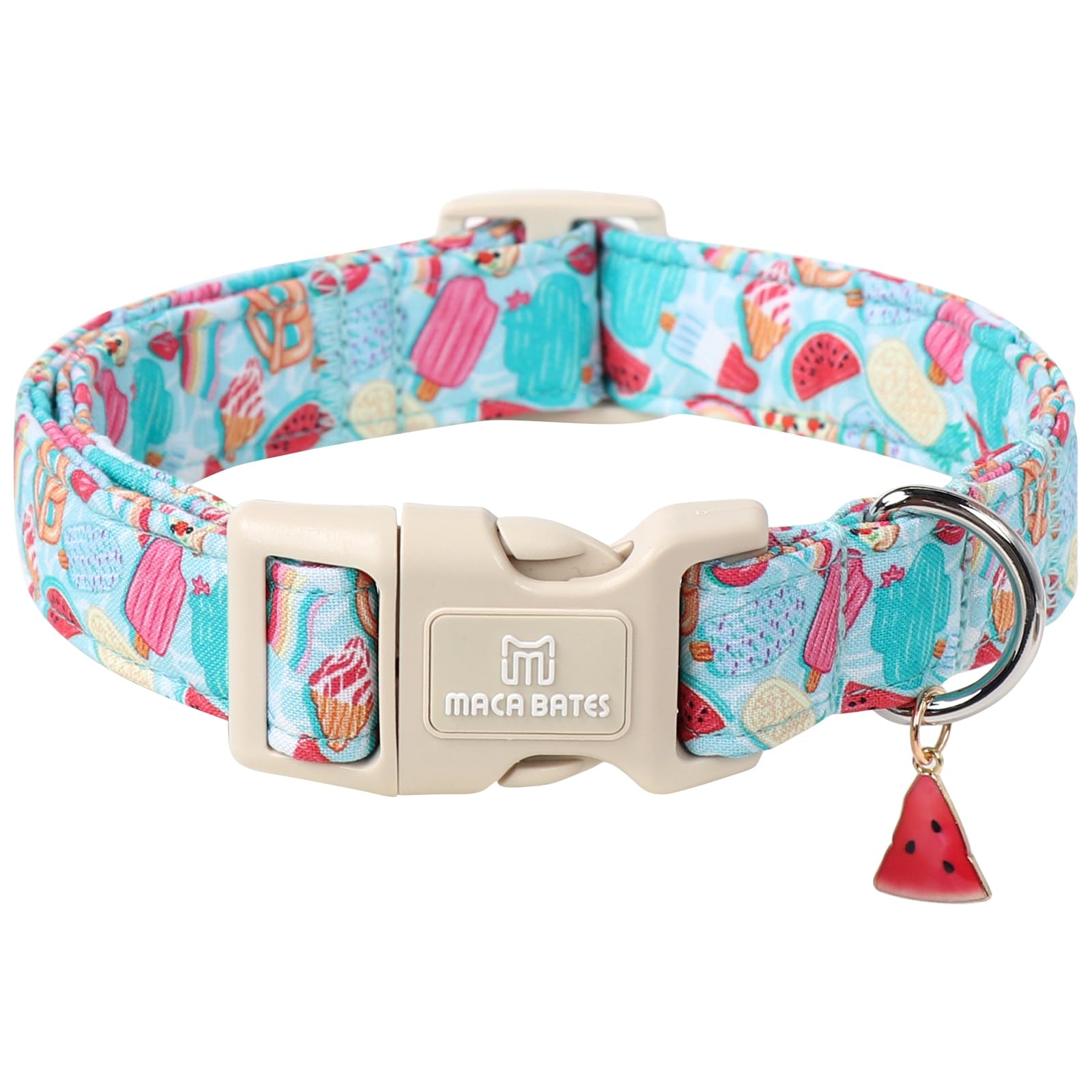 Maca Bates Summer Basic Dog Collar with Safety Buckle Blue Ice Lolly Adjustable Durable Soft Dogs Collars with Icecream Charm for XS Small Medium Large XL for Girl Boy Male Female Puppy