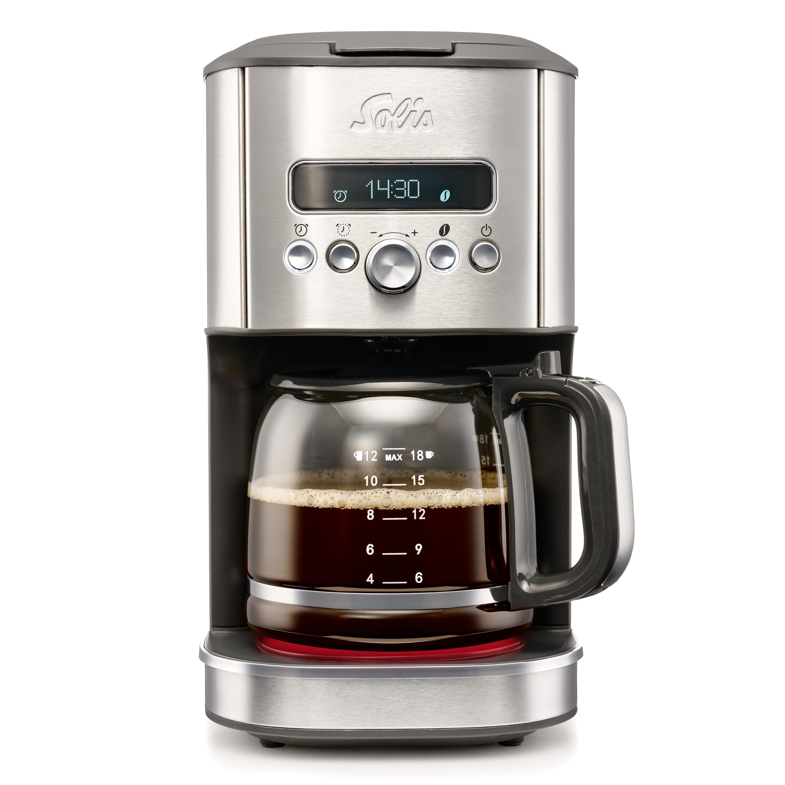 Solis Aroma Brewer przelewowy ekspres do kawy, mały ekspres do kawy z timerem, przełącznikiem wyboru aromatu i funkcją utrzymania ciepła, zaparzacz do kawy ze szklanym dzbankiem o pojemności 1,8 l,