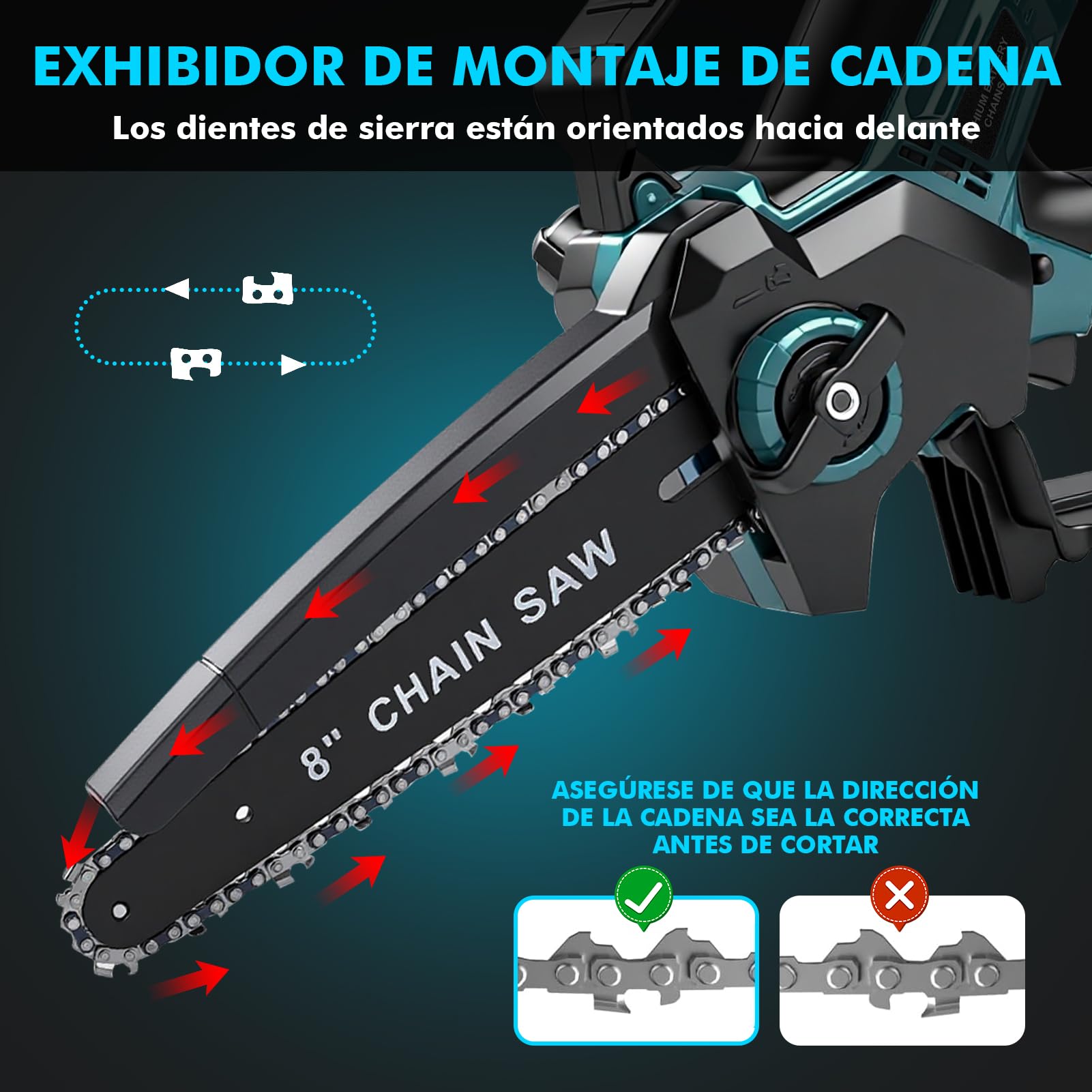 Mini Motosierra Batería 8 Pulgadas, Motosierra para Makita batería 18 V, 600W Motosierras Eléctrica con 2 cadenas, 2 placas guía, engrasador automático, para Podar Arboles de Jardinería