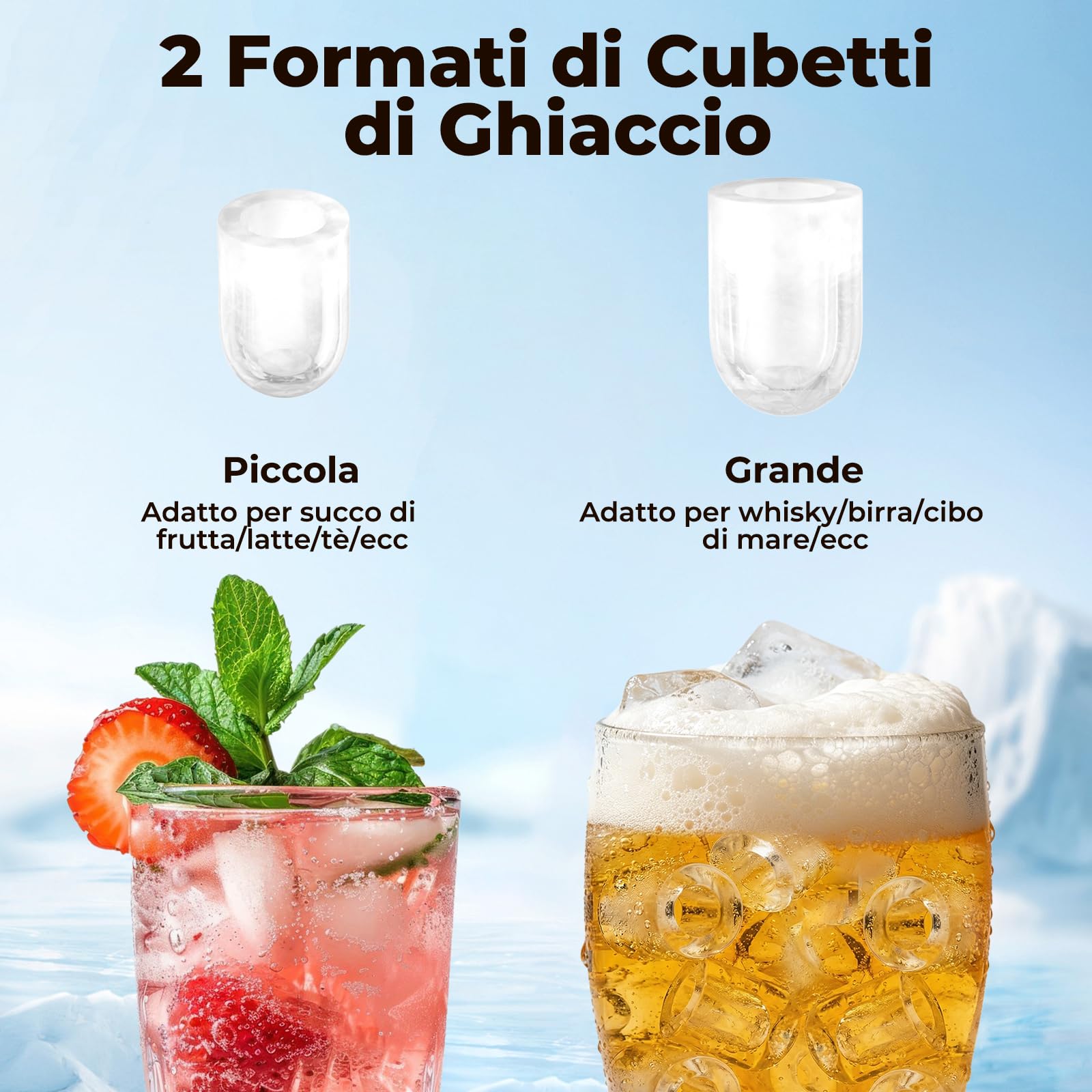 Macchina del Ghiaccio per Casa 12kg/24h, Autopulente Ice maker Silenzioso, S/L Ghiaccio, 8 Cubetti 6-8 Minuti, con Maniglia/Paletta/Cestello, per Cucina/Ufficio/Feste, Nero
