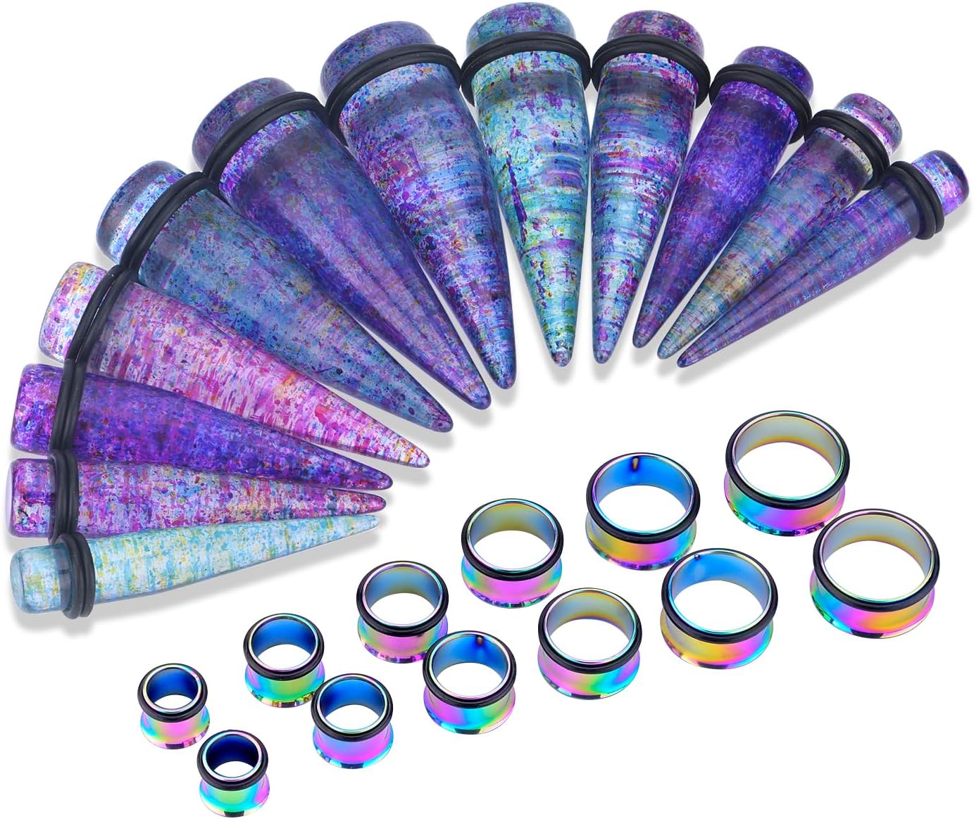 24PC Ear Gauge Stretching Kit Acrylic Tapers and Surgical Steel Tunnels Plugs 00G-20MM Gauge Stretching Kit