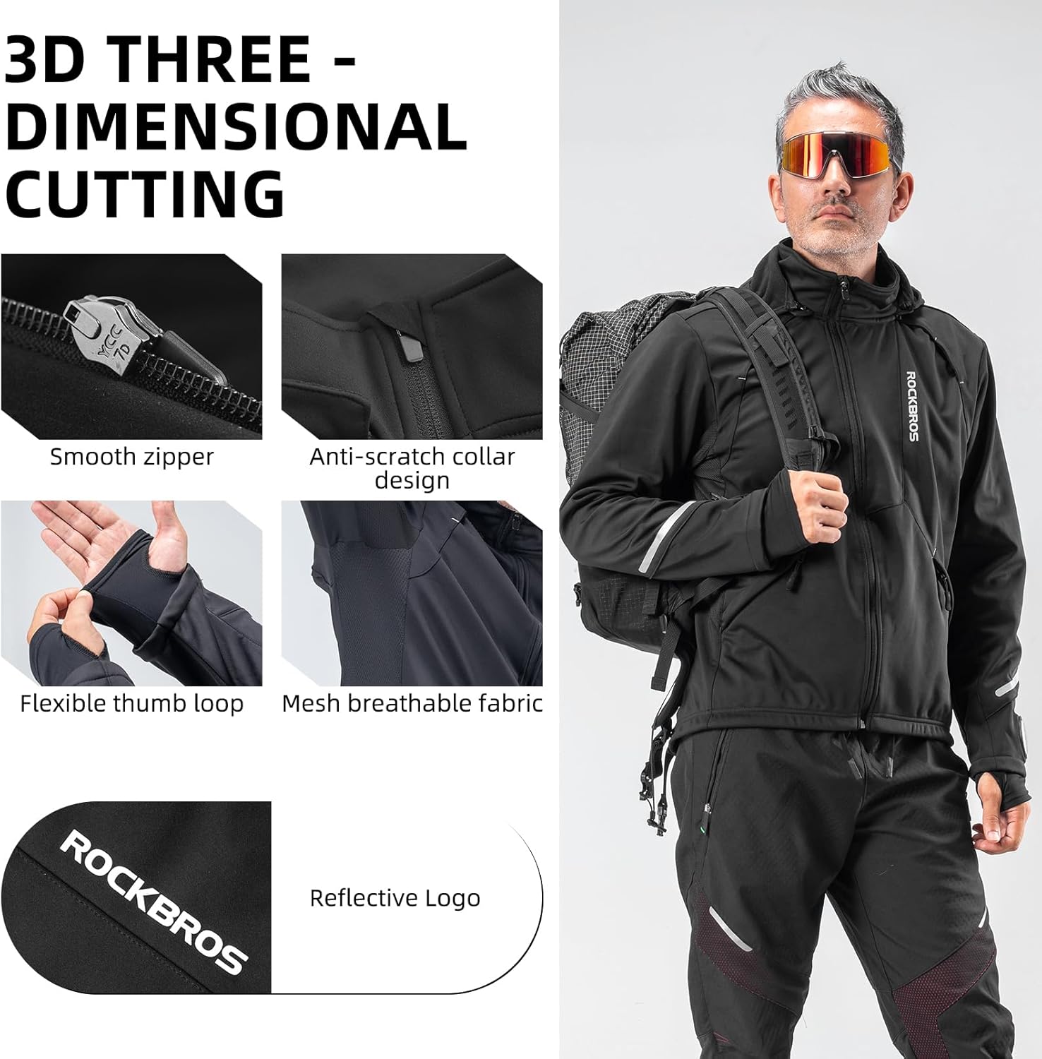 ROCKBROS Cycling Jackets for Men Winter Bike Jackets Thermal Windproof Jacket for Men Cold Weather Cycling Running Hiking - Image 7