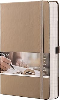 Lined Journaling Notebook - 120gsm Leather Journal with Sticky Notes & 256 Numbered Pages, A5 Hardcover College Ruled Notebook for Work, School, Writing, 5.75”x8.38” - Khaki