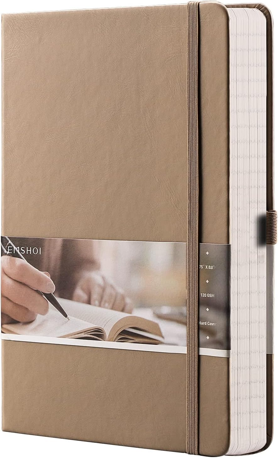 Lined Journaling Notebook - 120gsm Leather Journal with Sticky Notes & 256 Numbered Pages, A5 Hardcover College Ruled Notebook for Work, School, Writing, 5.75”x8.38” - Khaki