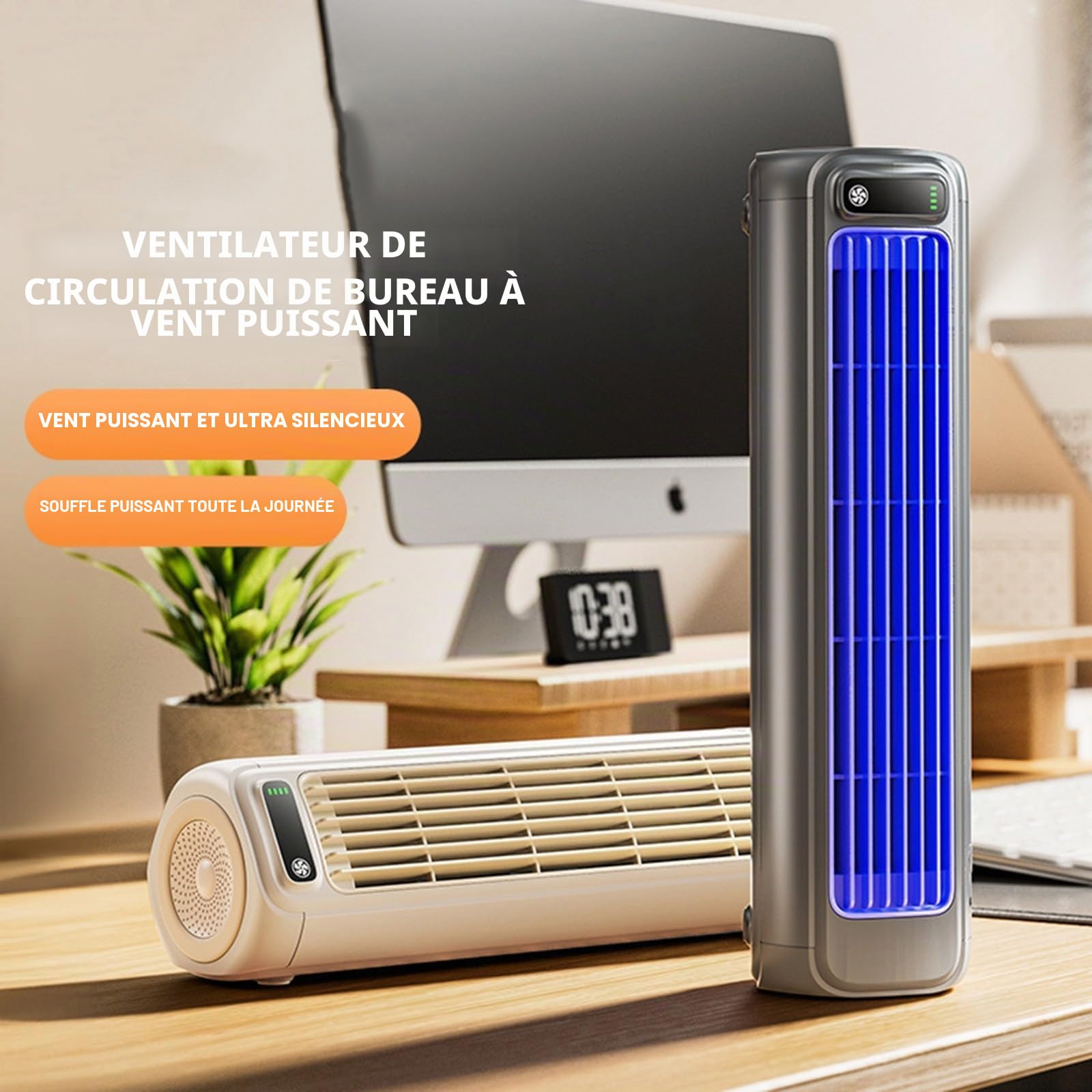 Sherum Rafraichisseur D'air, Climatiseur Portable avec 4* Autocollants Muraux, Silencieux et 3 Vitesses, Ventilateur Climatiseur pour Chambre Bureau Maison, Rechargeable (Gris)