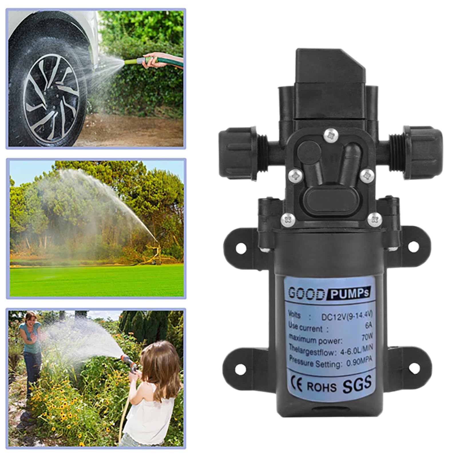 Omba Bomba de Agua 12V 0.9Mpa 6L 70W Alta Presión Autocebante para Jardín Caravana Camping