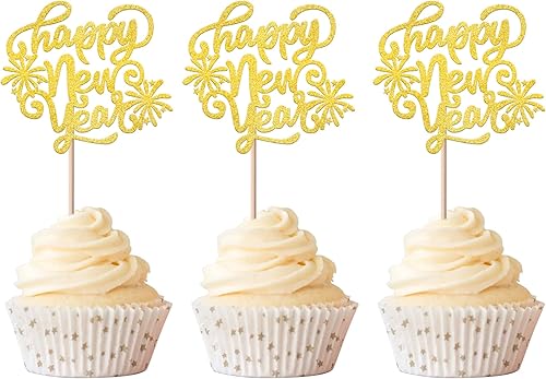 Rsstarxi 1 paquete de decoración de pastel con purpurina dorada Hello 2024 Cheers 2024 Cheers 2024 Año Nuevo para decoración de pasteles para