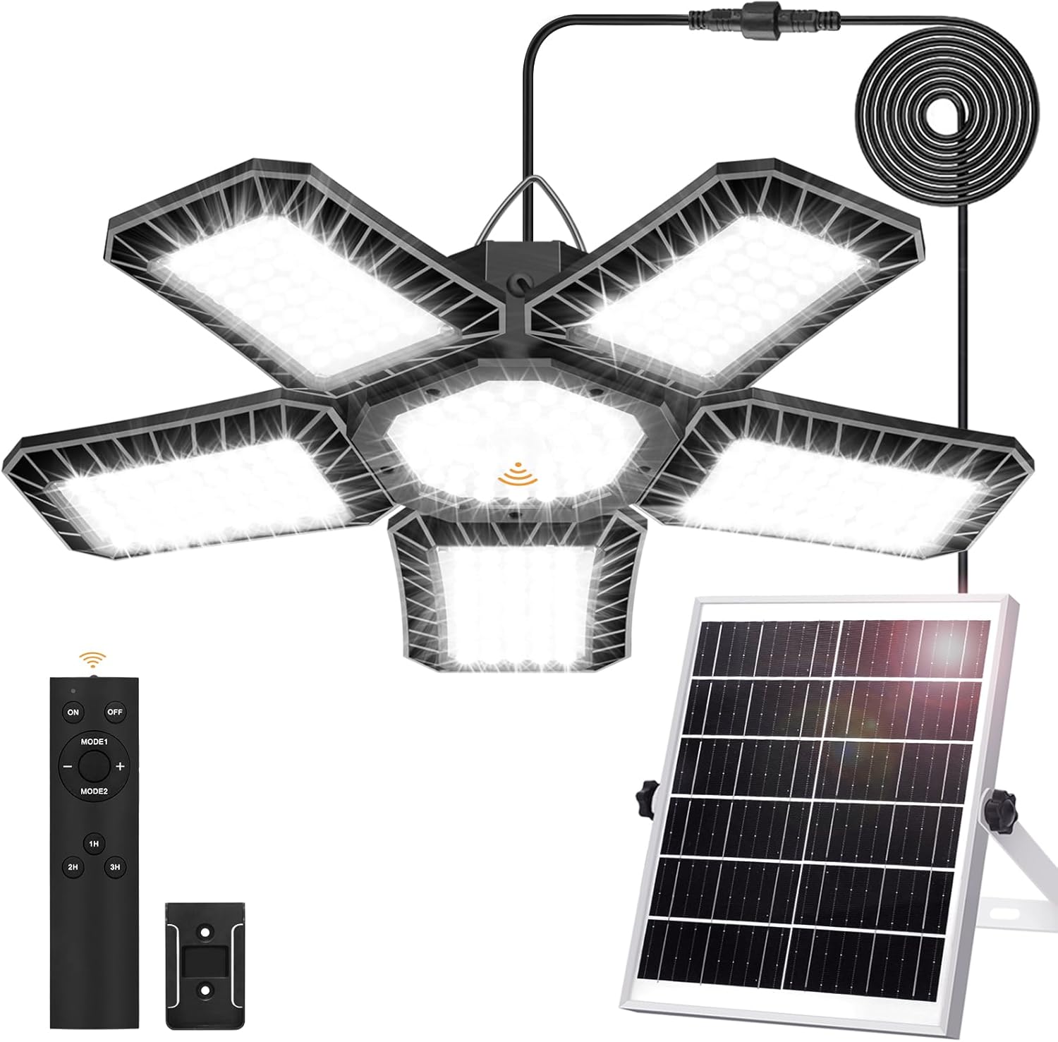 Photo voltaic Mild for Shed with Fixed On & Movement Activated Easy 2 Modes Tempered-glass Photo voltaic Panel with 267 LED Massive Pendant Lamp Outside Indoor for Storage Store Barn Gazebo Coop Dwelling Day & Evening Use