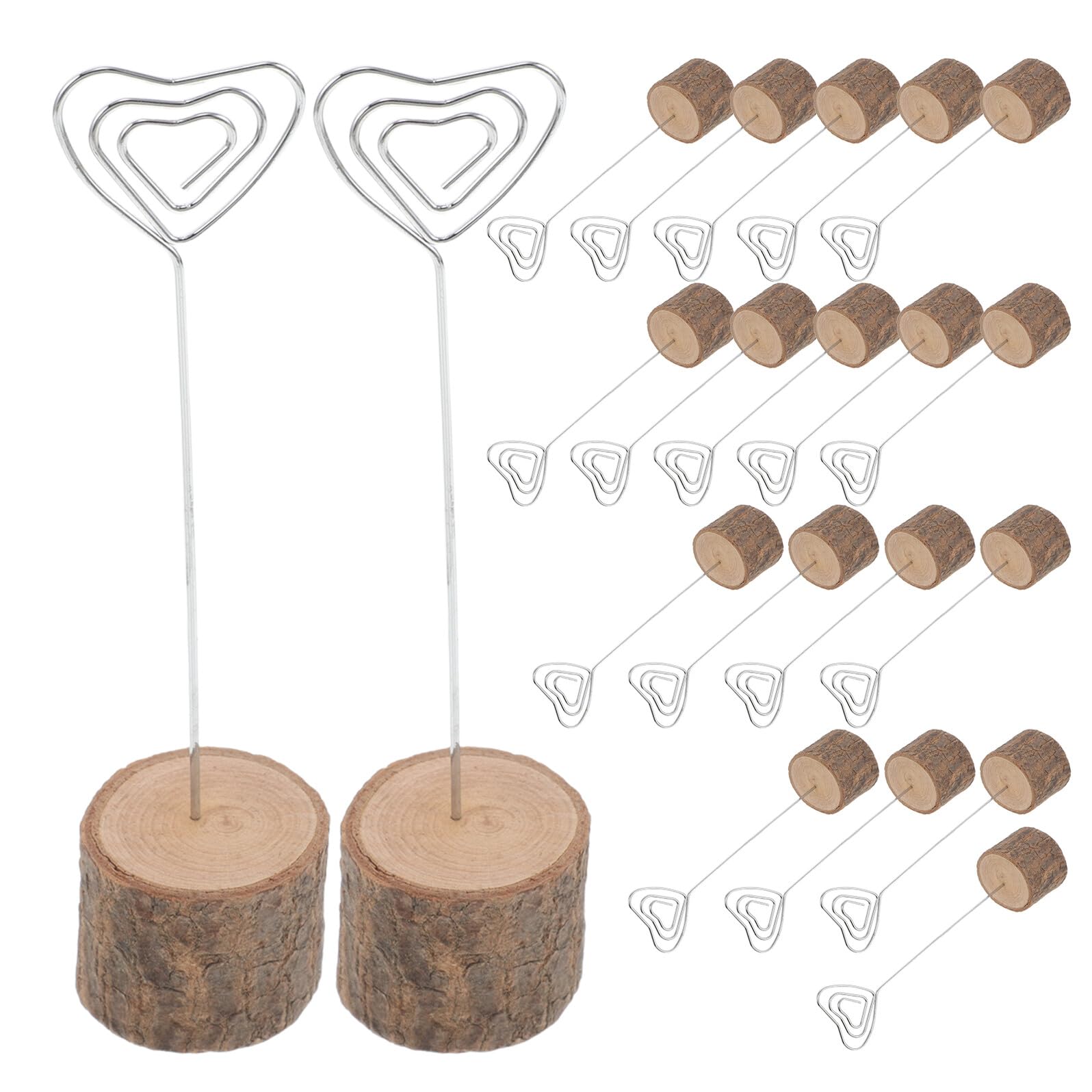 20 Stück Rustikale Holz Kartenhalter mit Herz-clip Stabile Tischkarten Tischnummernhalter aus Massivholz Vielseitige Memo Fotoklammern für Hochzeit Restaurant und Partydekoration