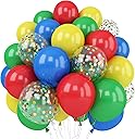 Red Blue Yellow Green Balloon Set, 12 Inch Carnival Circus Party Balloon Red Blue Green Yellow Helium Balloons Confetti Latex Balloon for Video Game Party Rainbow Kid Birthday Party Carnival Circus