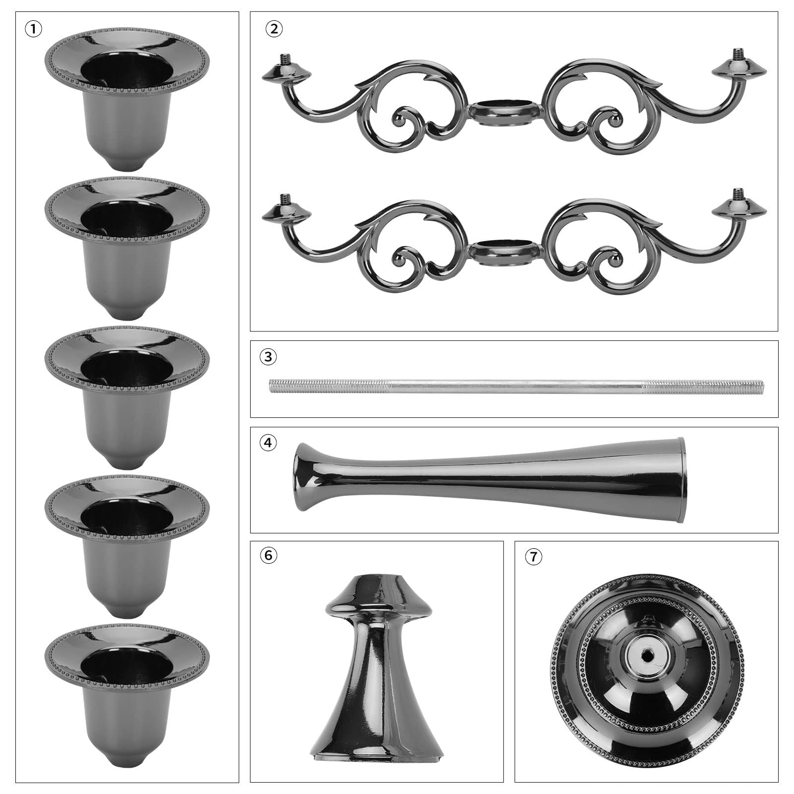 Set di 5 candelieri alti 27 cm, diametro 2,2 cm, colore: nero