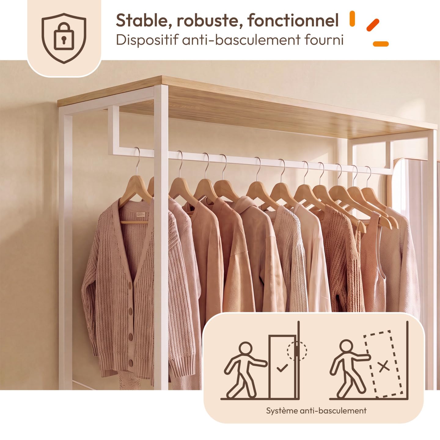 IDMarket - Dressing penderie DETROIT L.80 cm bois et métal blanc