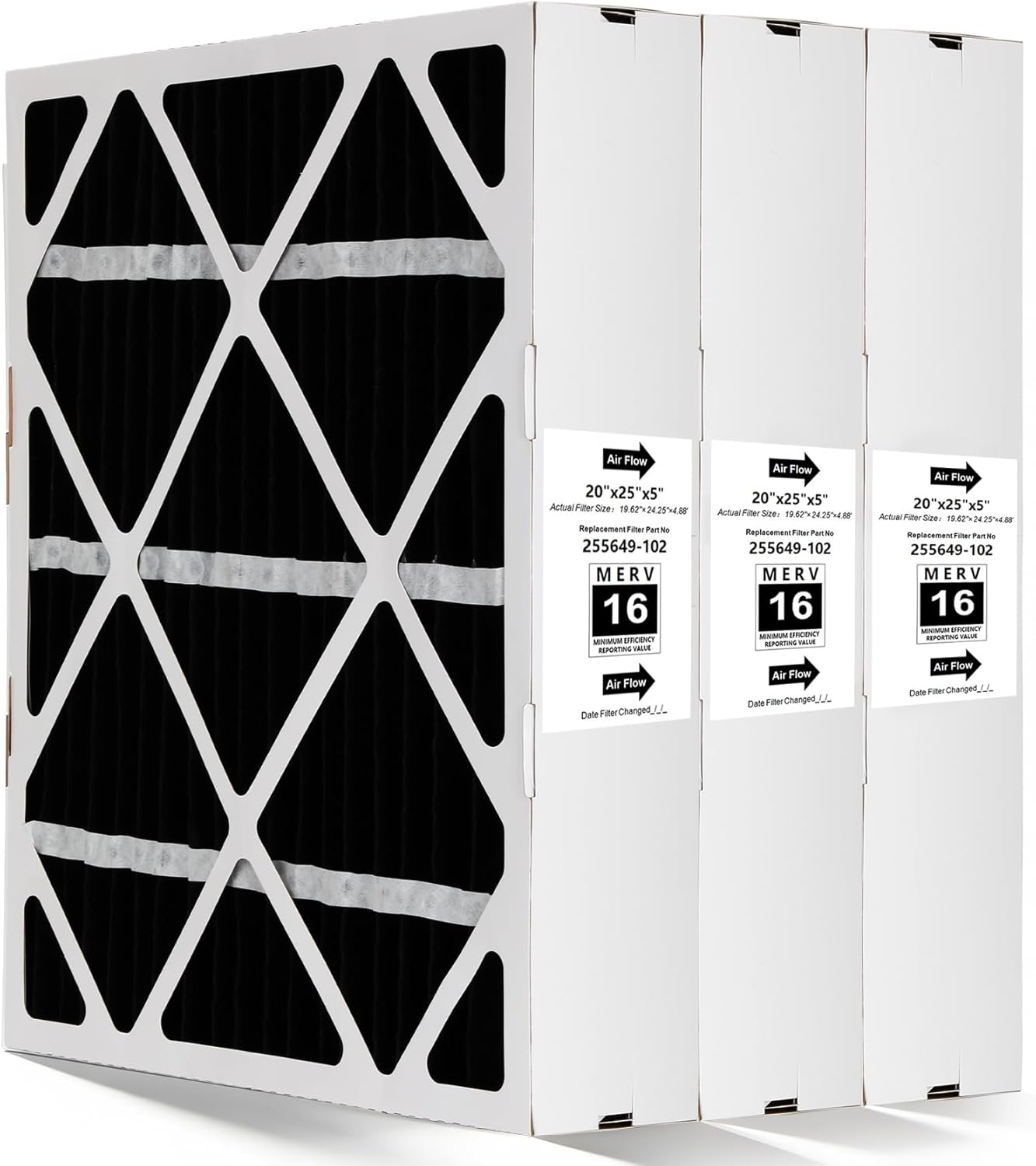 3 Packs Upgrade 255649-102 20"x25"x5" MERV 16 Air Filter Compatible with Trion Air Bear 255649-102 Foldable Carbon Replacement Filter-Actual Size19.62"x24.25"x4.88"