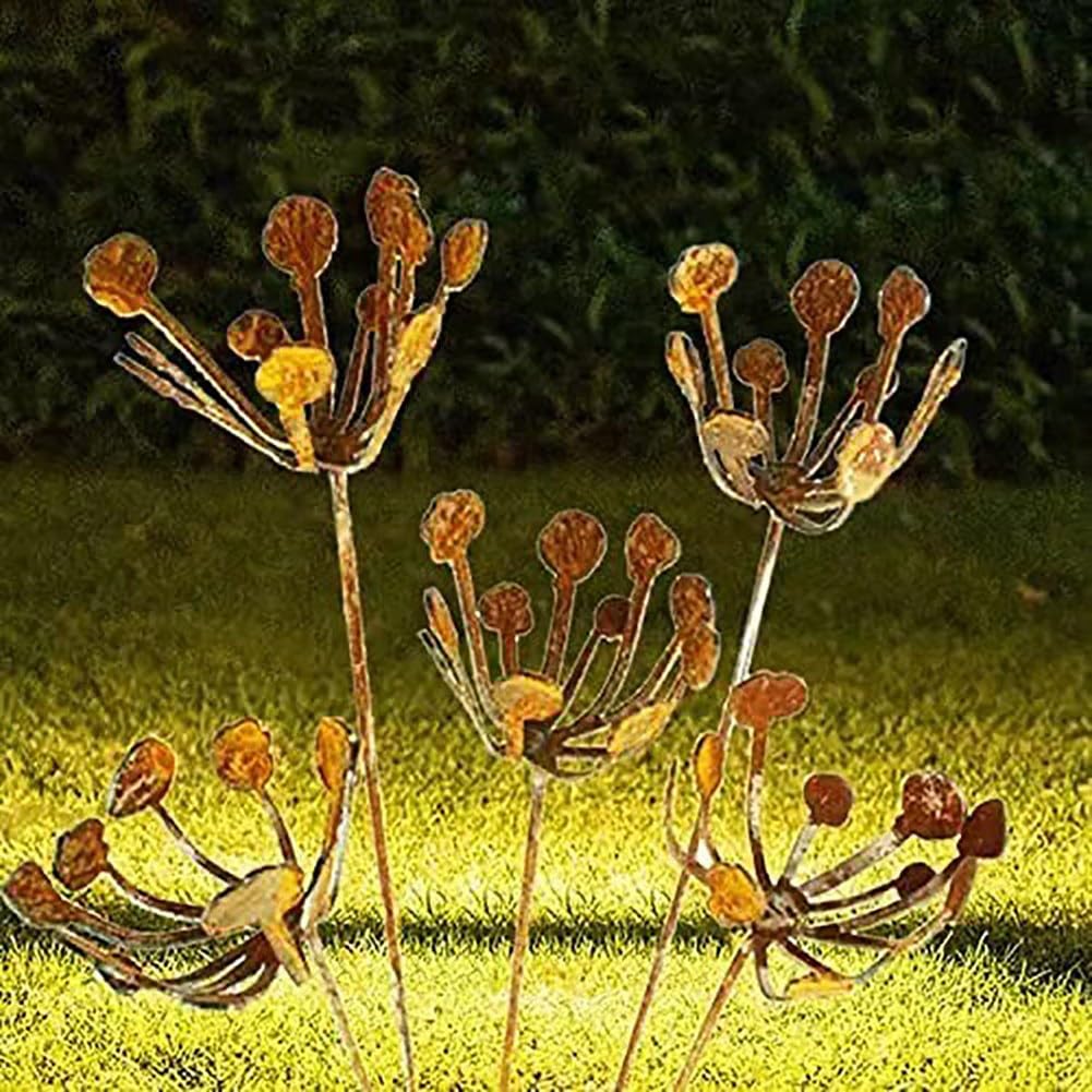 Rostige Metall Blumen Gartendeko 5er Set Gartenstecker für Garten Terrasse Metall Schmiedeeisen Einsatz Skulptur
