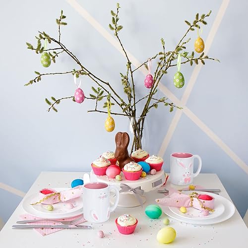 Miniatura 3 de Whaline 2 tazas de Pascua de 12 onzas, tazas de café de cerámica de conejo, conejo, rosa, blanco, tazas de vacaciones, regalos de inauguración de la