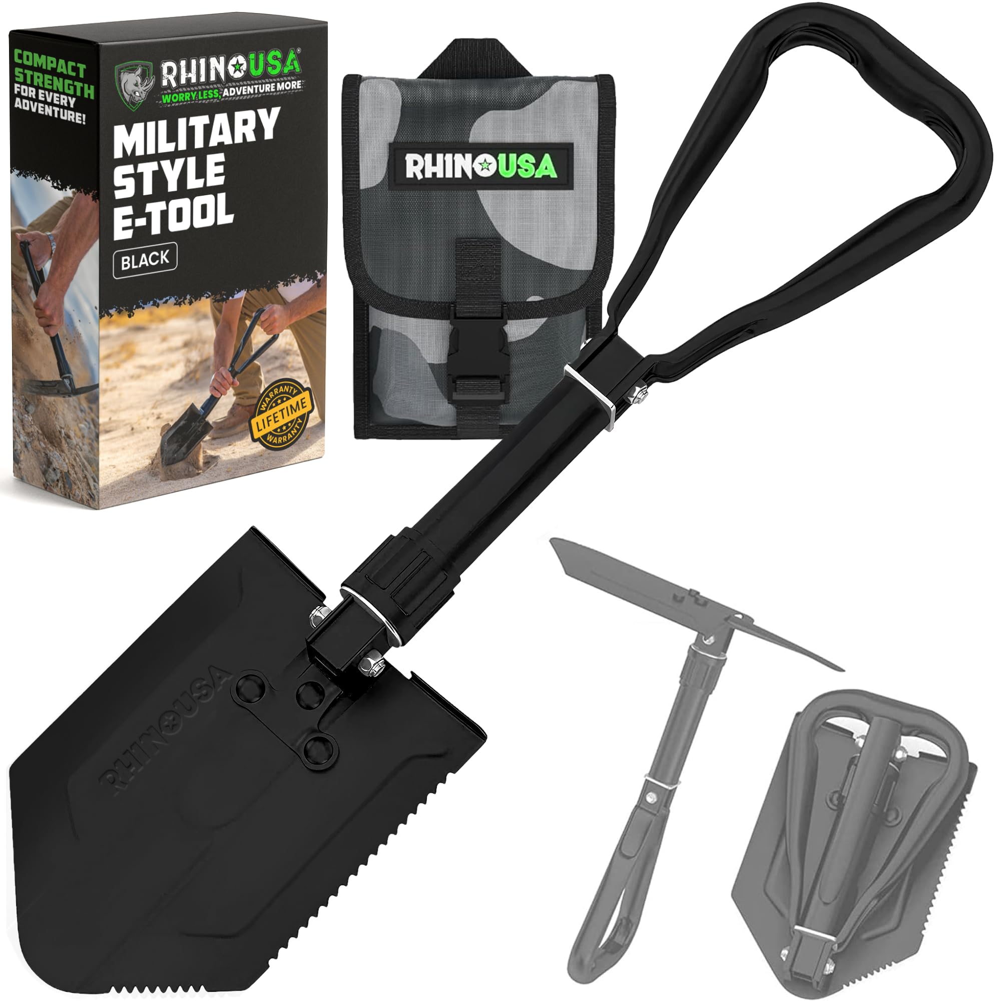 RHINO USA Survival Shovel w/Pick