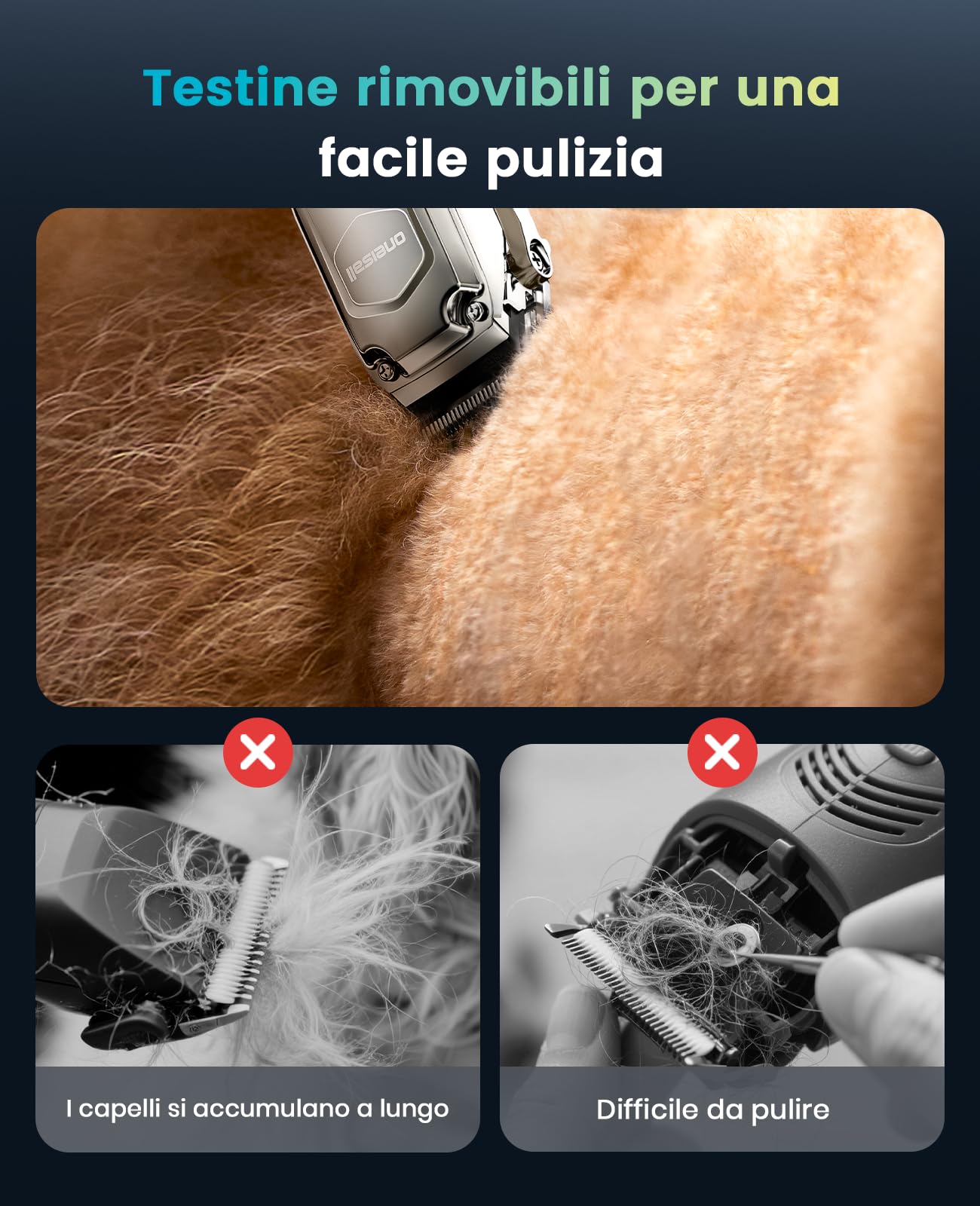 oneisall Tosatrice professionale silenziosa per cani a pelo lungo e folto, tosatrice per cani con lama rimovibile in acciaio inossidabile, cane gatto cavallo, 4 ore di autonomia
