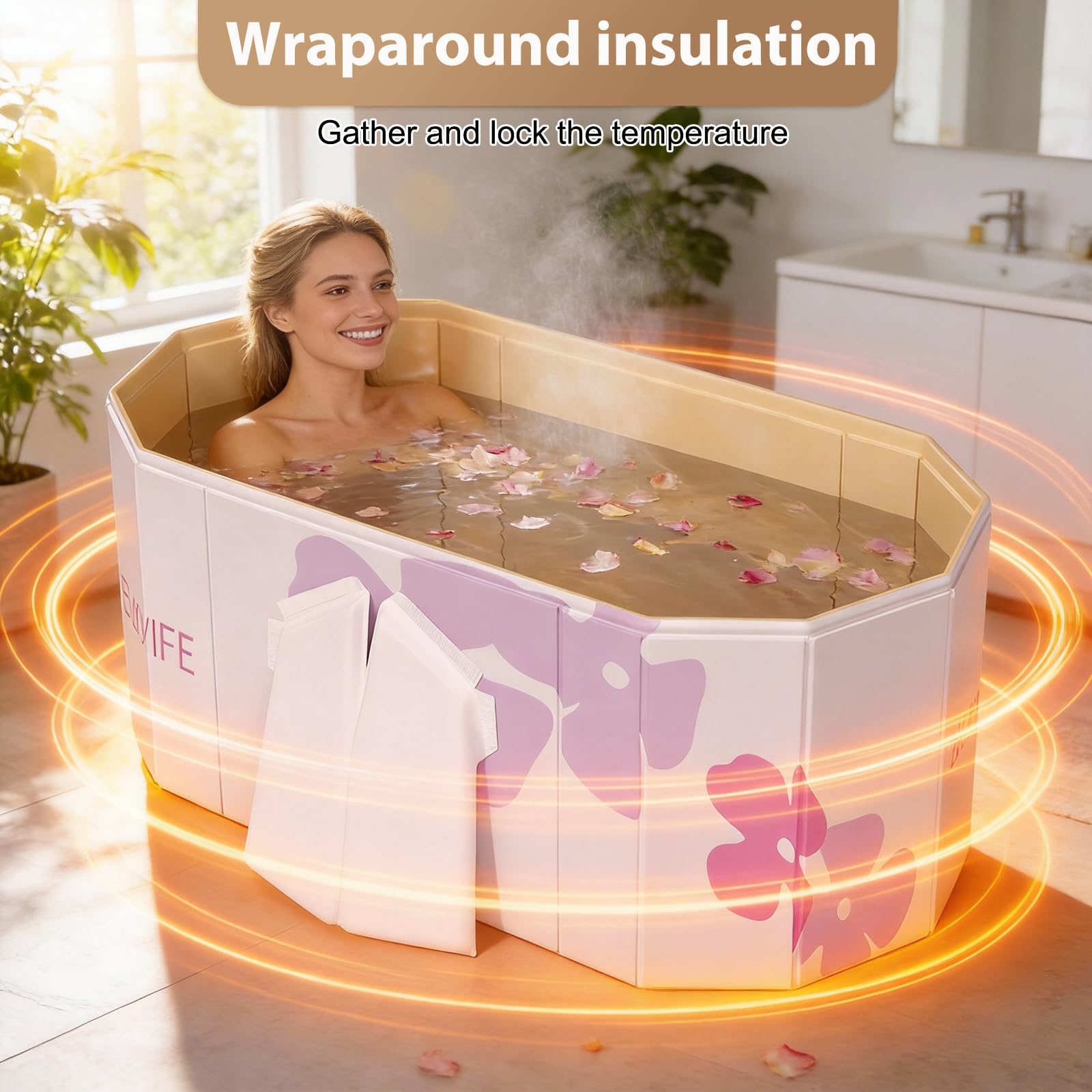 Vasca da bagno pieghevole per adulti – Vasca da bagno indipendente portatile, ideale per SPA a casa, all'aperto e per la famiglia 120 x 52 x 45 cm (bianco)