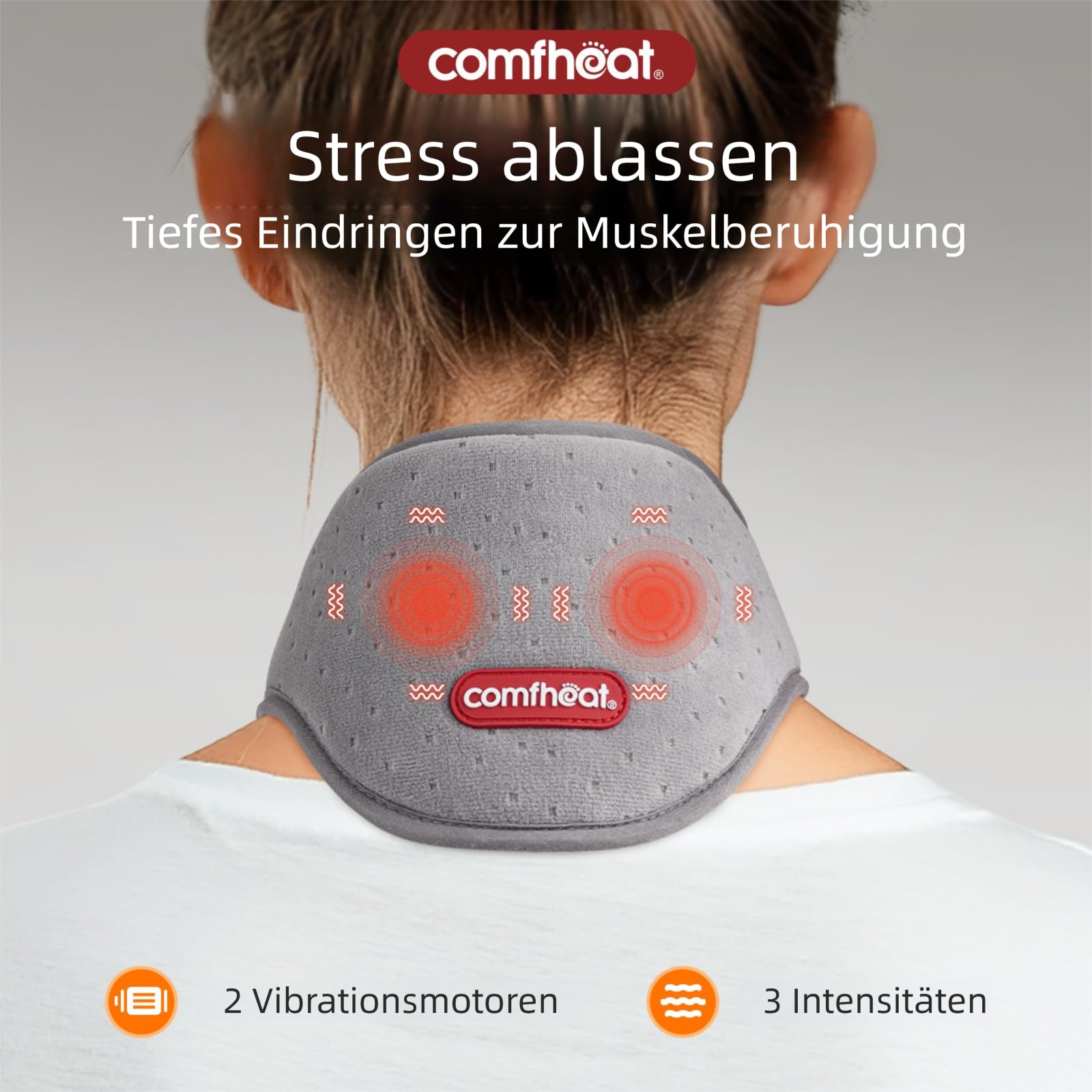 Portable Neck Heizkissen mit Vibrationsmassage für Nackenschmerzen Relief, wiederaufladbare Nackenwärmer für Soreness Stiffness, 3 Stufen Wärme & Massage, 3000mAh Akku enthalten