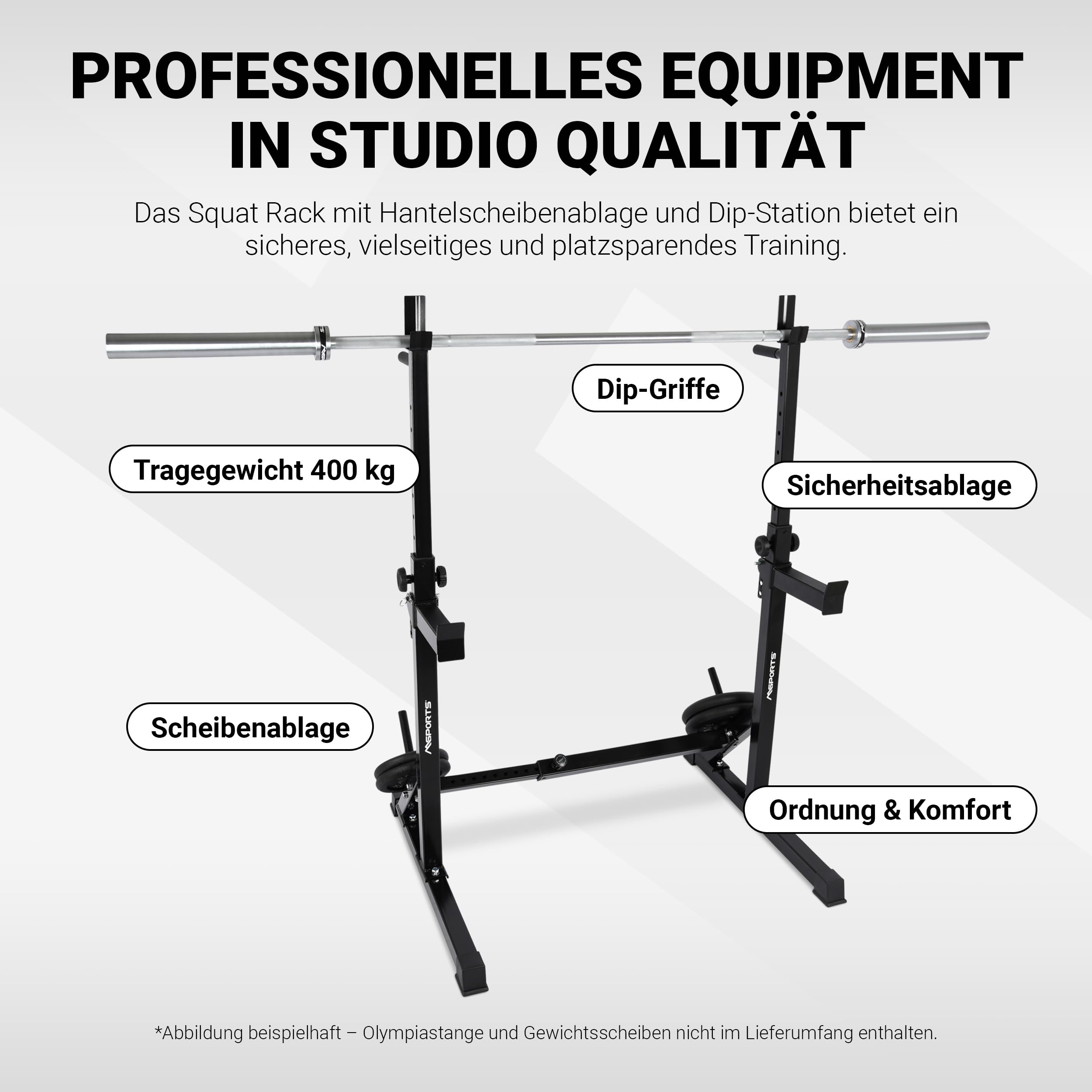 MSPORTS Hantelständer Premium – Höhenverstellbare Langhantel-Ablage & Squat Rack für Home-Gym und Studio – sicher, stabil & platzsparen