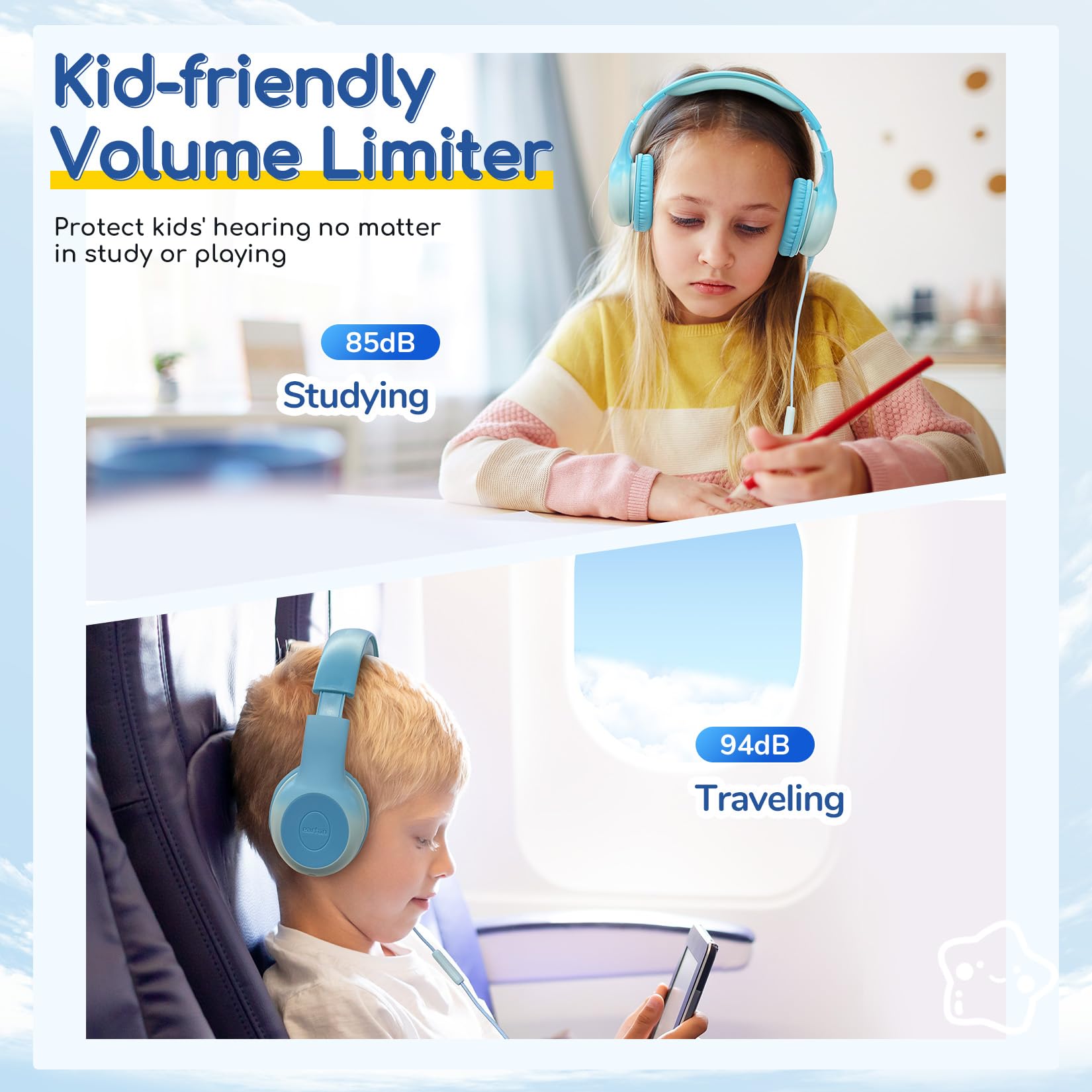 EarFun K1 Kids Headphones Wired with Mic, Volume Limit Headphones for Kids view 5