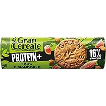 Gran Cereale, Biscotti Proteici Protein+ Fichi e Mandorle, con 16% di Proteine e Ingredienti 100% Vegetali, Biscotti da colazione, Tubo da 250g