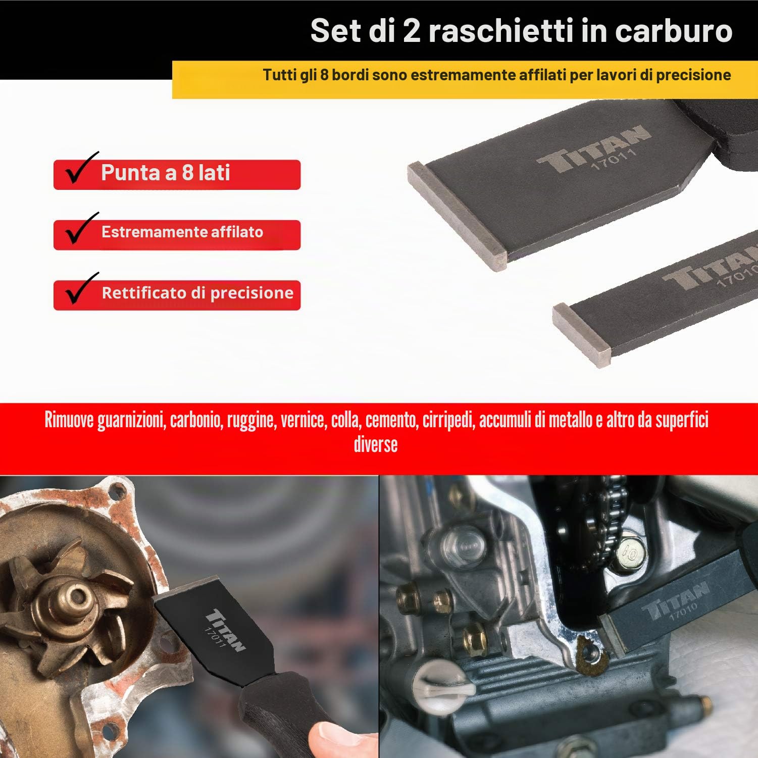 Titan 17016 - Set di 2 raschietti in carburo