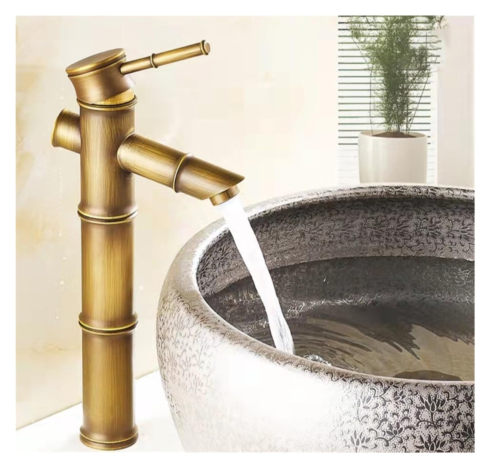 Mitigeur bambou laiton antique style haut doré pour vasque de salle de bain rétro