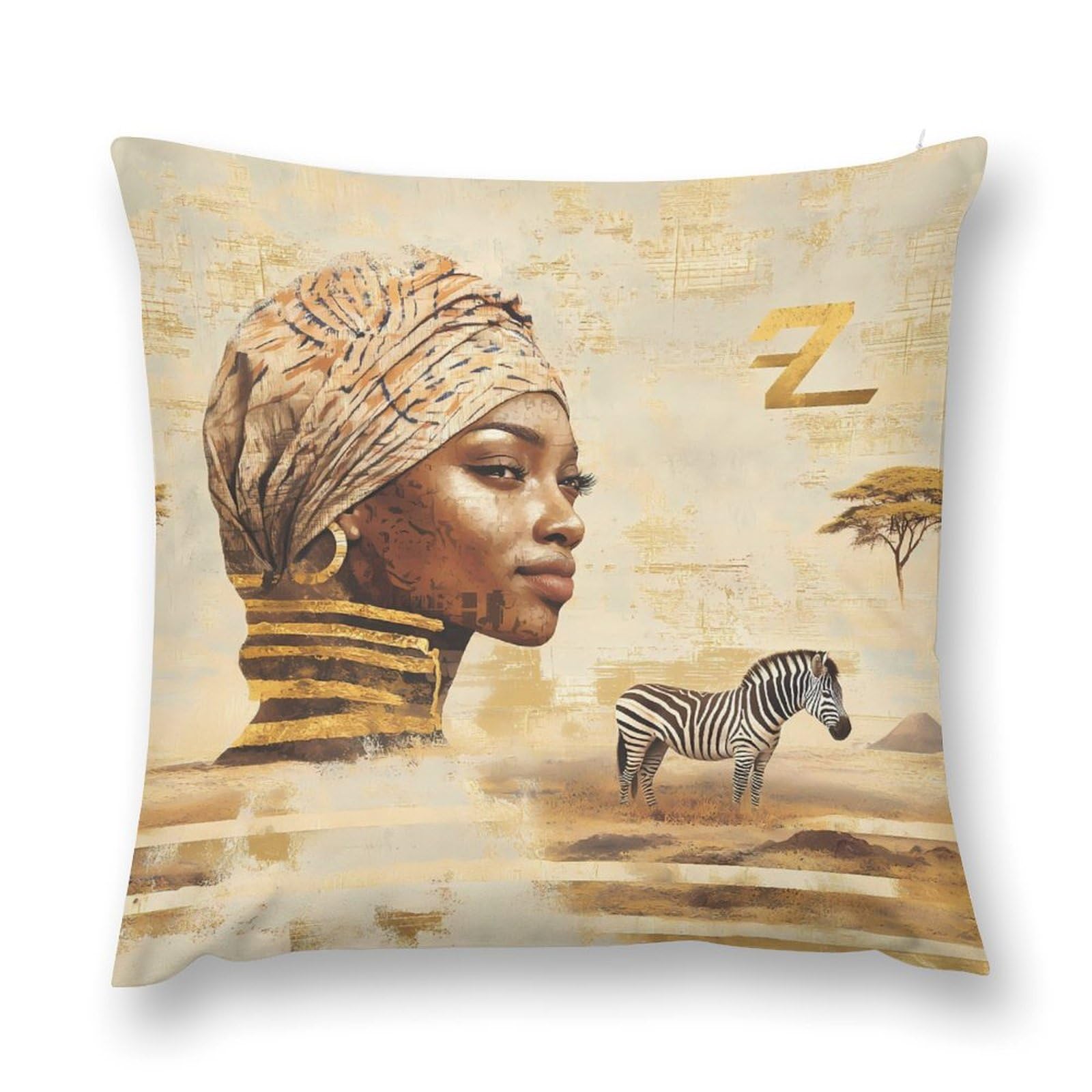 African Woman Zebras Decorative Throw Pillow Covers Plush Cushion Protect Case for Sofa Bedroom 18 
