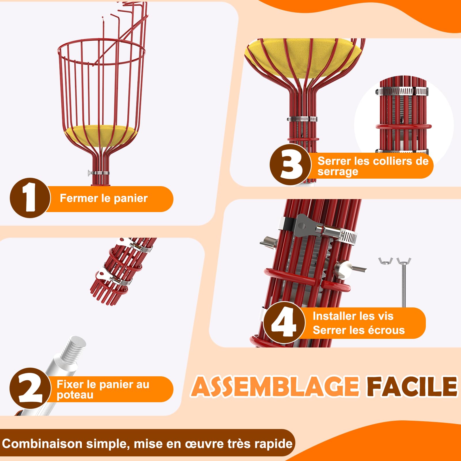 SISUPASSIE Cueille Fruit Télescopique 6m, Cueille Cerise Telescopique avec Grand Panier, Ramasse Cerise pour Pommes, Oranges, Citrons, Mangues, Avocats