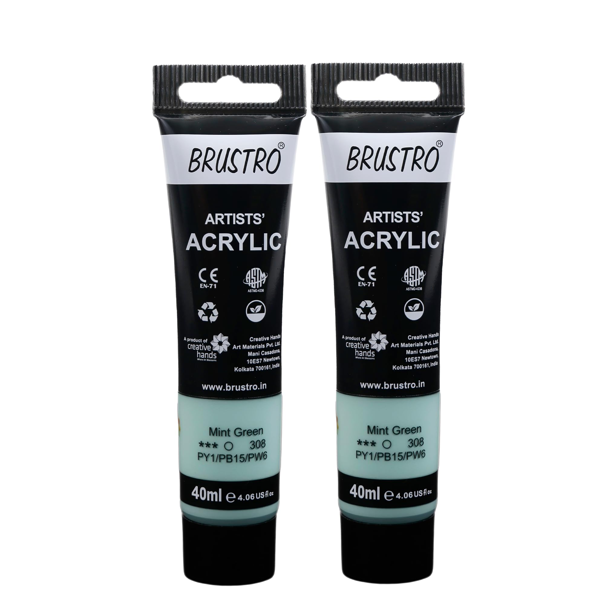 BRUSTRO Artists Acrylic Paint Tube | 40ml, Mint Green (Pack of 2)| Pastel Tone|Non-Toxic,Water based,Inter Mixable,Ideal for Painting,Textured Effects on Canvas,Paper,Fine Art Student