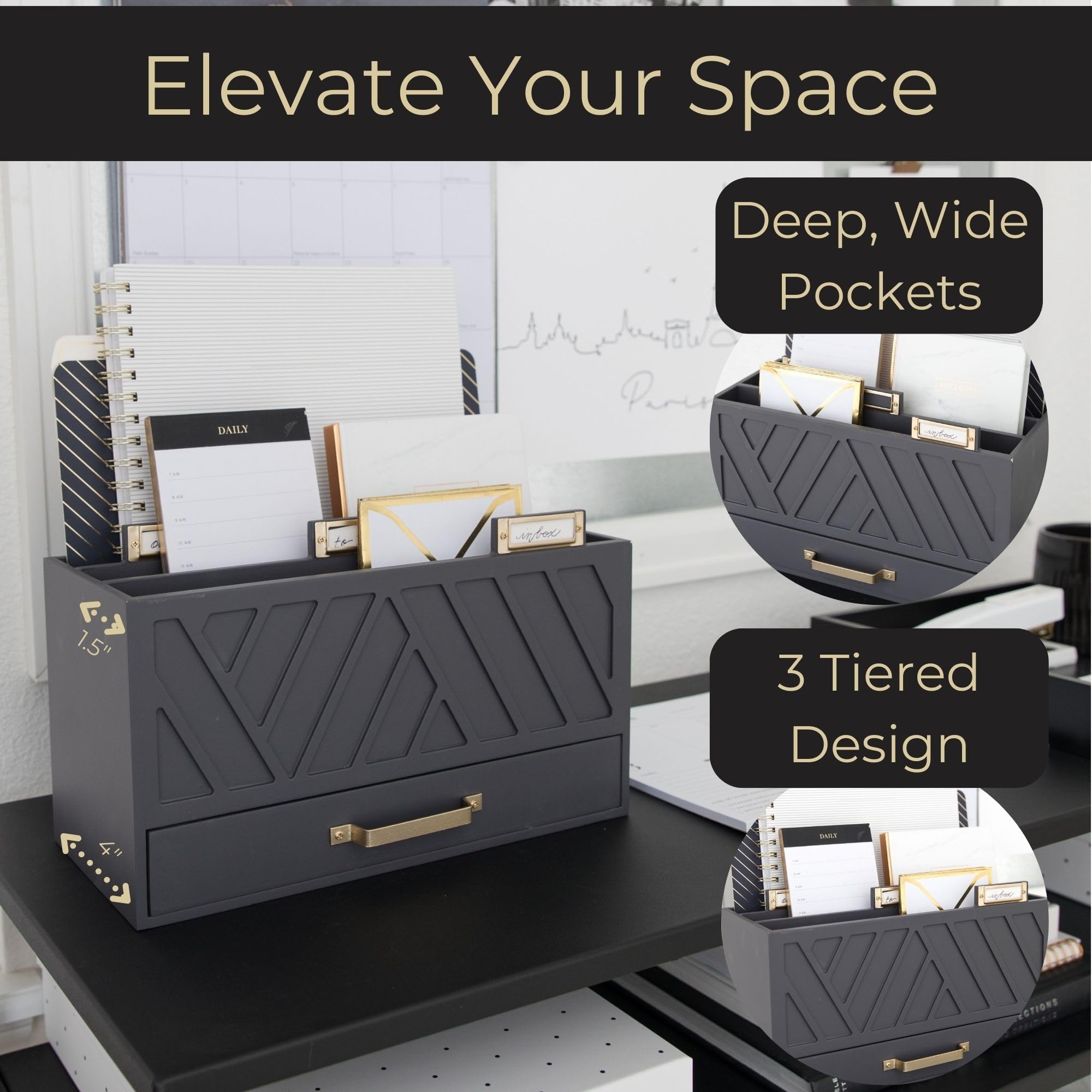 Snapklik Blu Monaco Grey Three Tier Desktop Mail Organizer