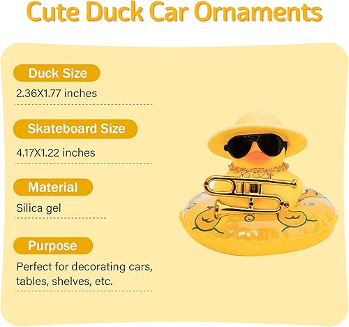 Miniatura 5 de wonuu Adorno de pato para automóvil, decoración de tablero de goma para salpicadero de automóvil, accesorios con gafas de sol, sombrero superior,