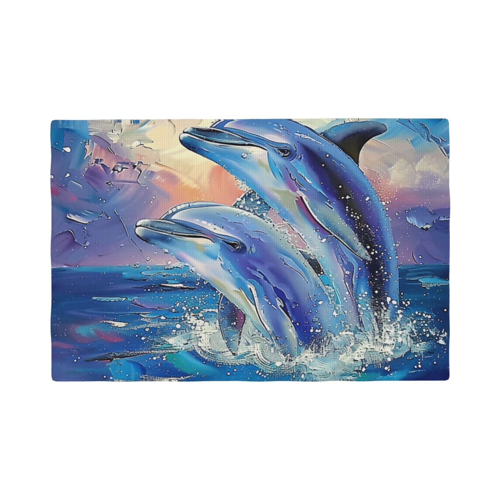 Dolphin 1 Print Placemats Set, Heat Resistant Washable Placemat 12x18in Table Mats for Party Kitchen Dining Table Decoration Indoor Outdoor, Four Pieces