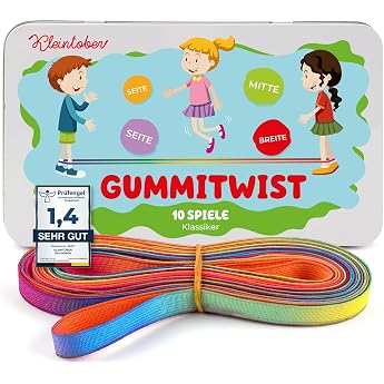 Kleintober I Premium Rubber Twist Children I with Instructions for Games I Bouncy Rubber I Twister I Indoor and Outdoor Toy I Rainbow Band I for Girls and Boys I Rubber Twist I
