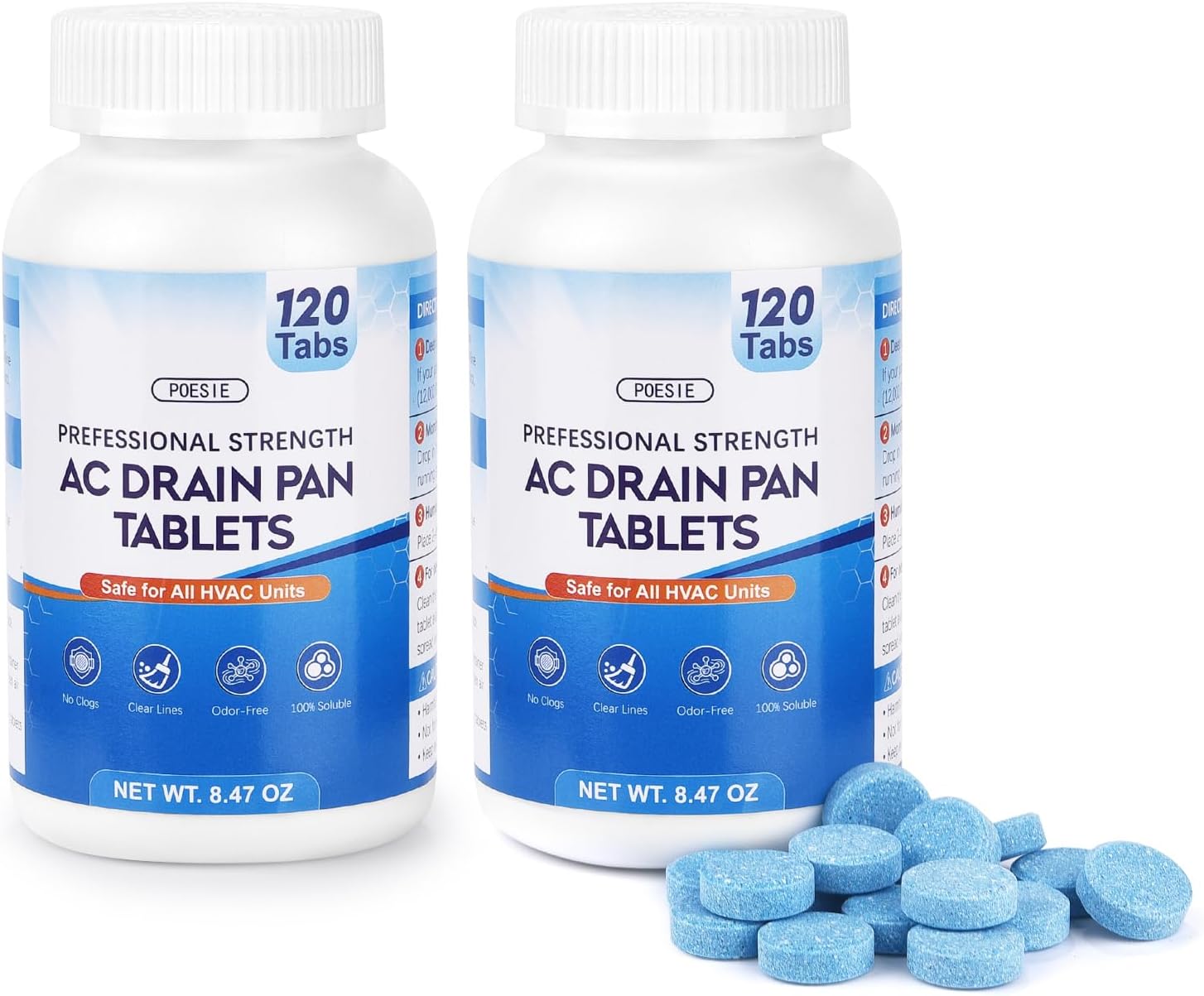 Poesie AC Drain Pan Tablets 240 Count, Condensate Tablets, Non-Clog Pan Cleaner, Effective Odor Control for All HVAC, Dehumidifiers and Appliance Pans